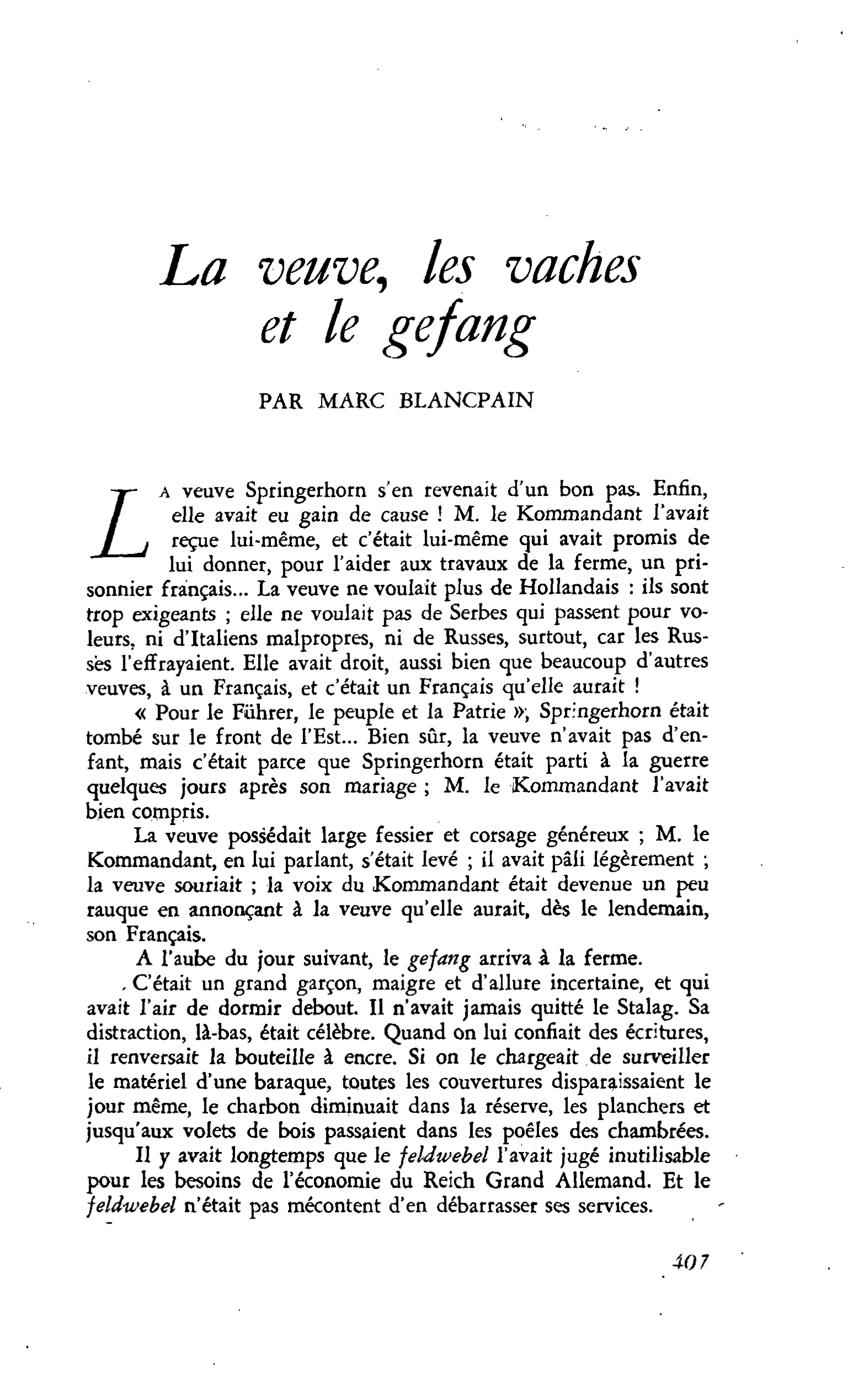 La veuve, les vaches et le gefang
