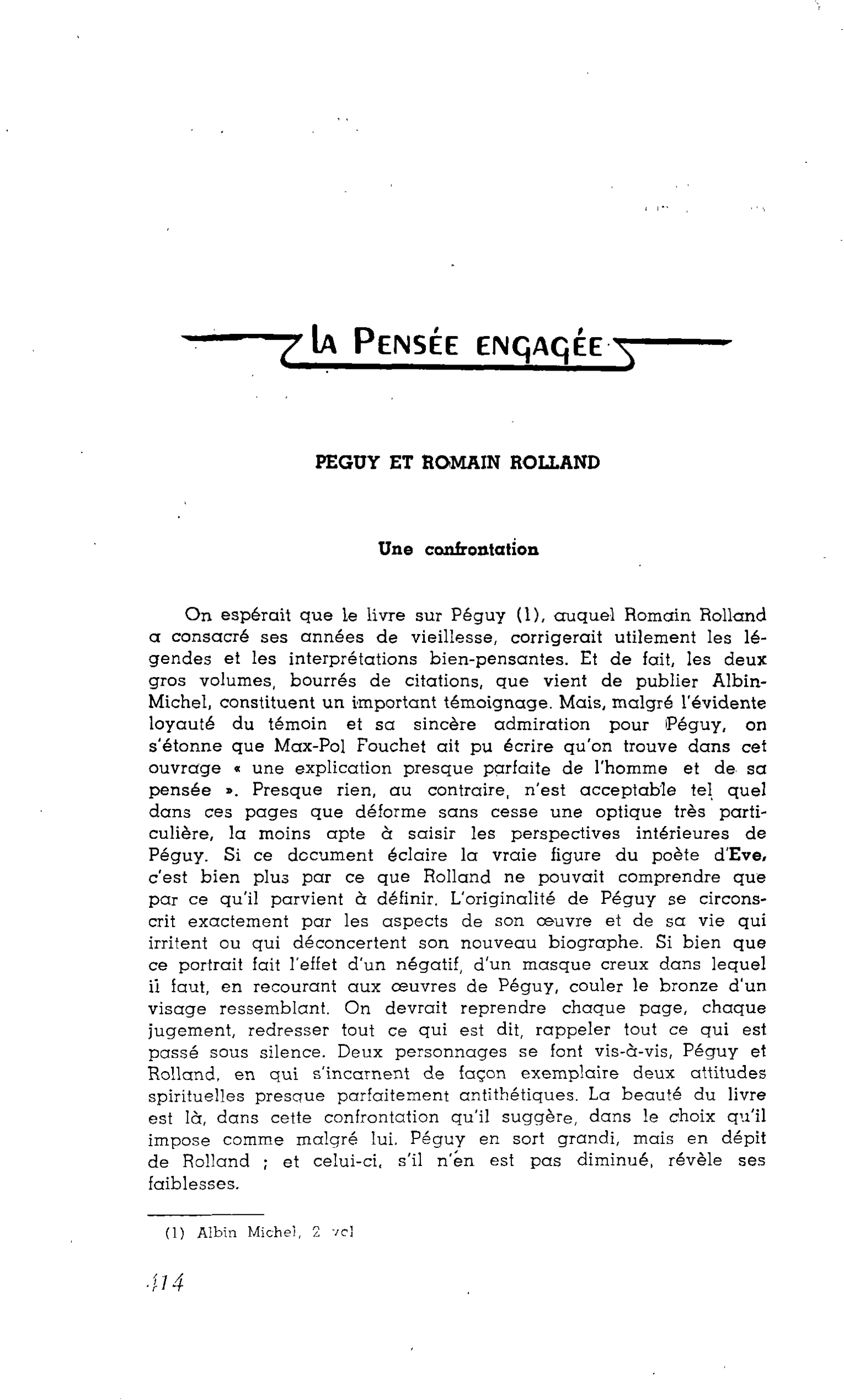 LA PENSÉE ENGAGÉE : PEGUY ET ROMAIN ROLLAND