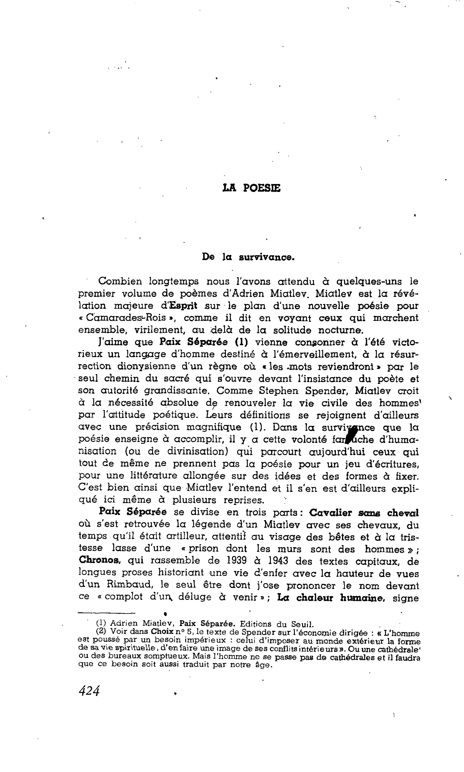 LES LETTRES. LA POESIE : De la survivance