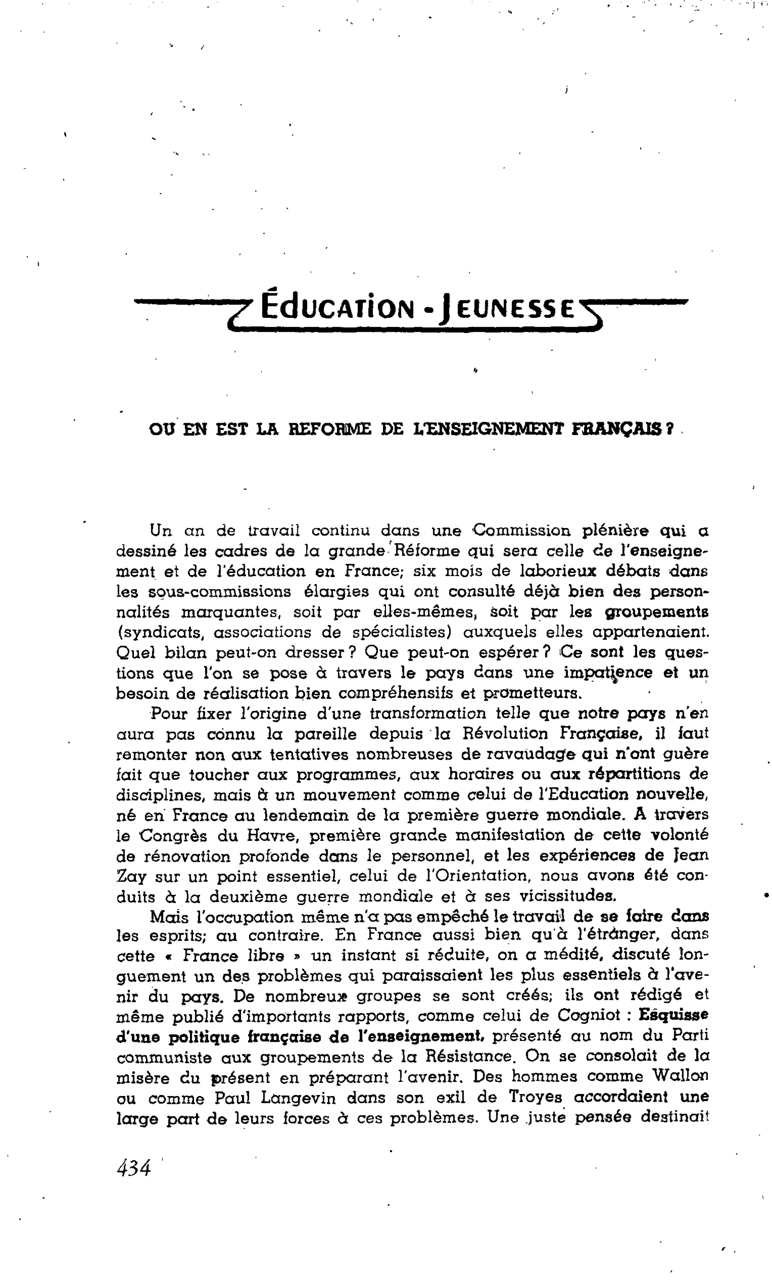 ÉDUCATION - JEUNESSE : OU EN EST LA REFORME DE L’ENSEIGNEMENT FRANÇAIS