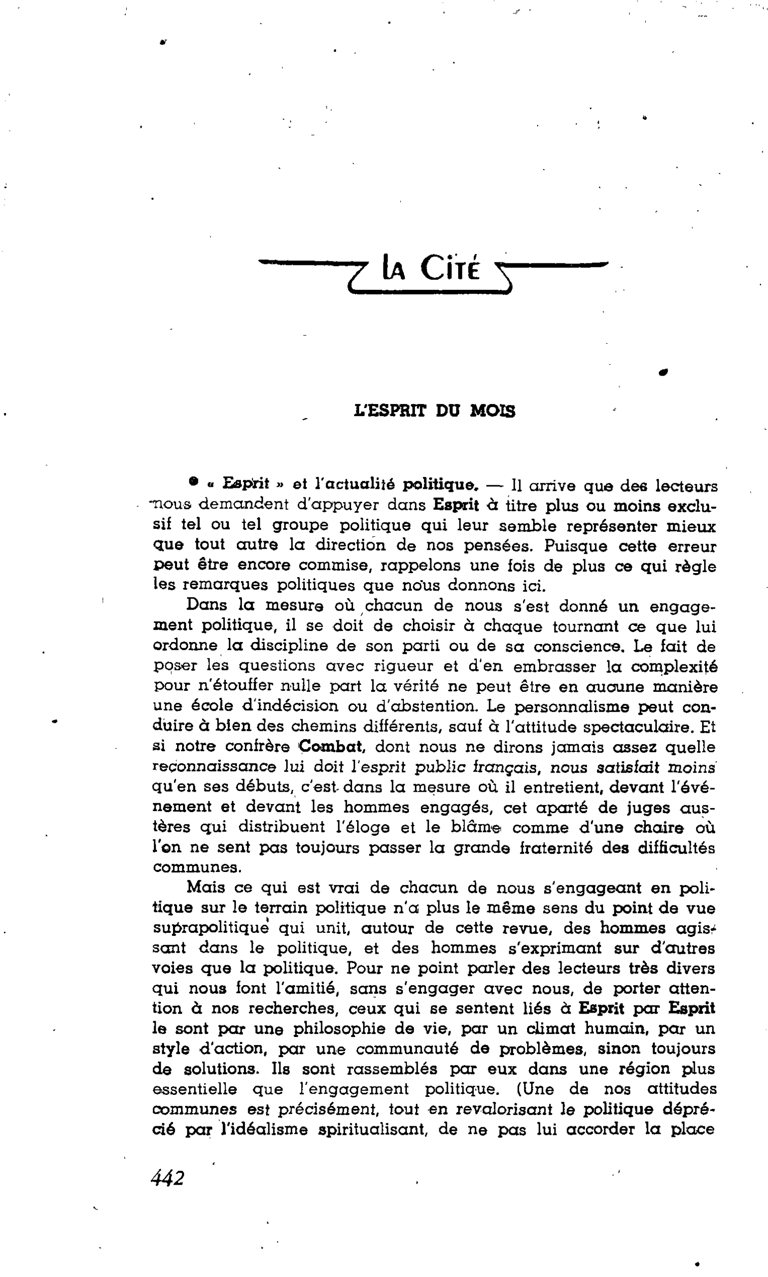 LA  CITÉ : L’ESPRIT DU MOIS