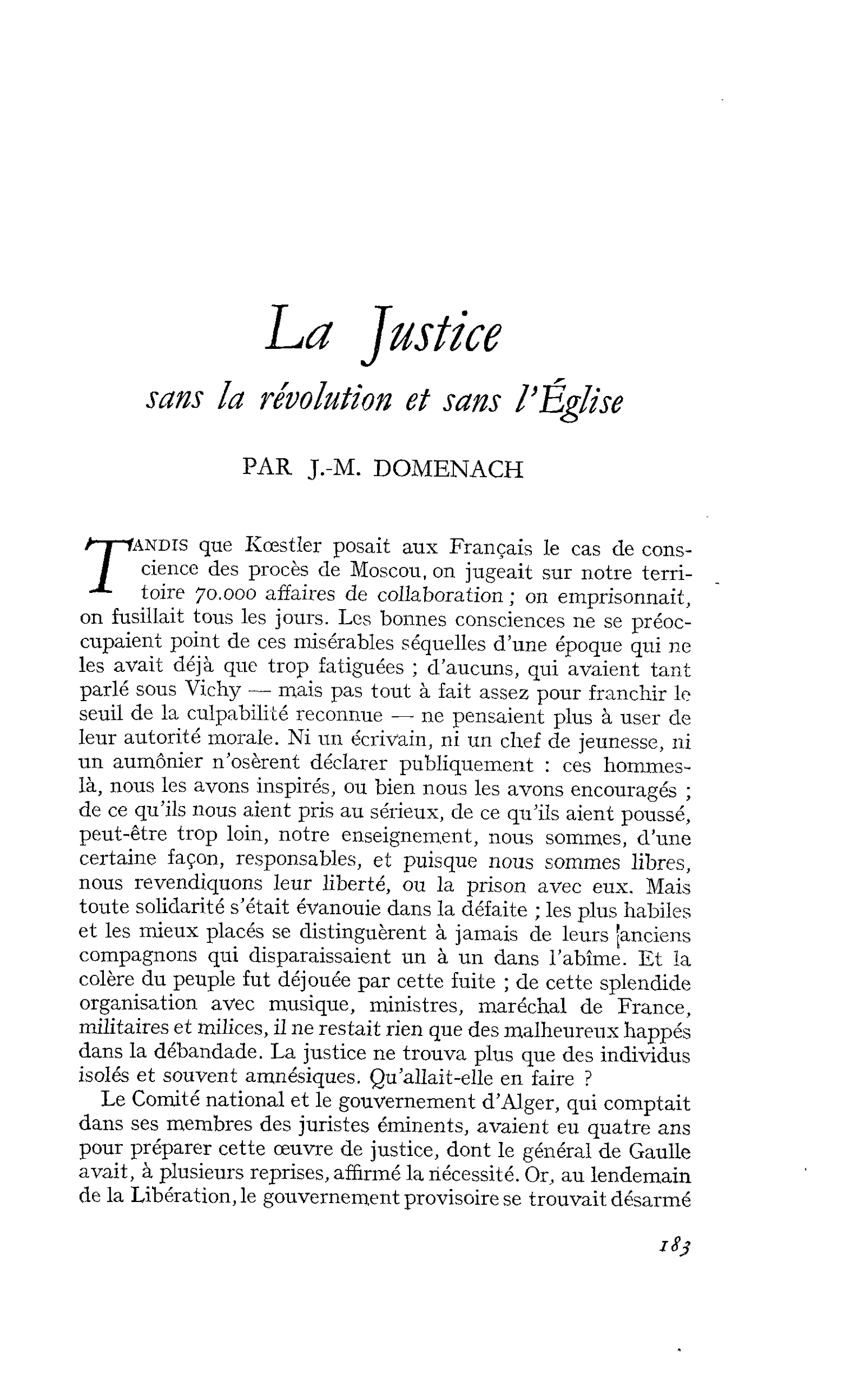 La Justice sans la révolution et sans l’Eglise