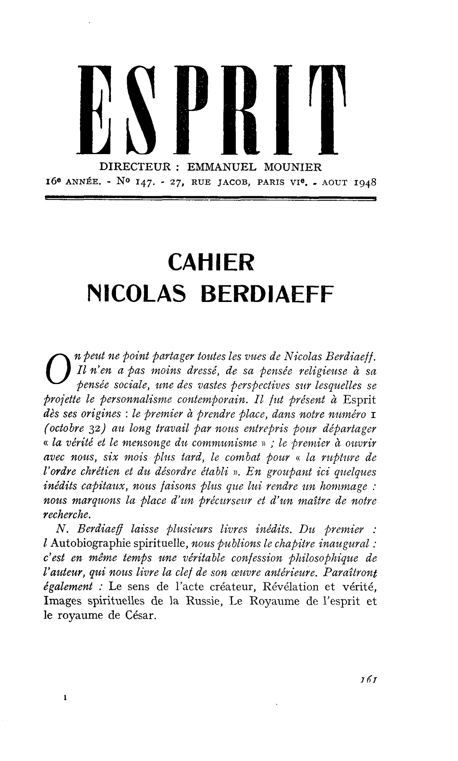 CAHIER NICOLAS BERDIAEFF
