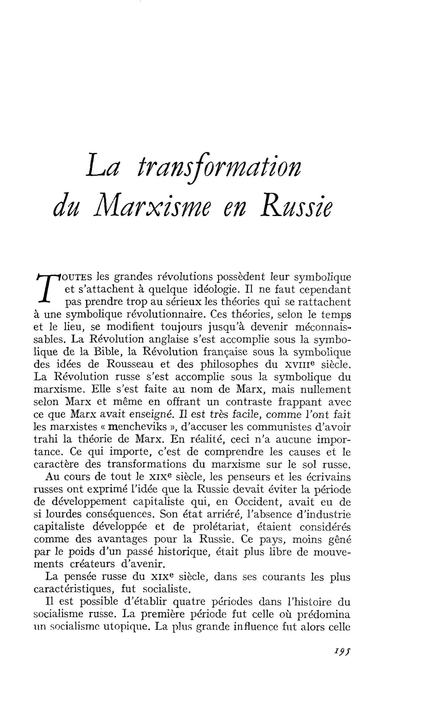La transformation du Marxisme en Russie