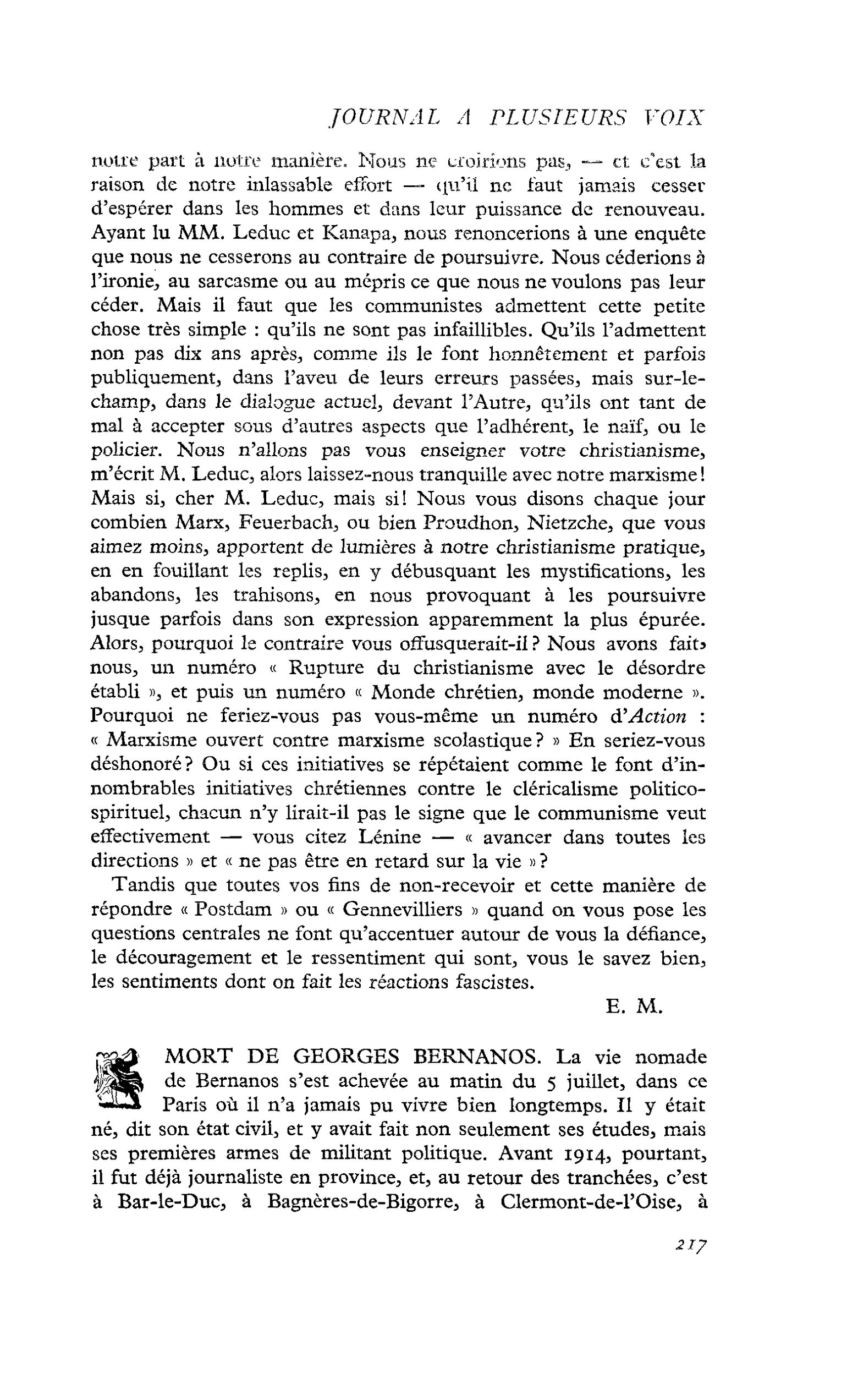 MORT DE GEORGES BERNANOS