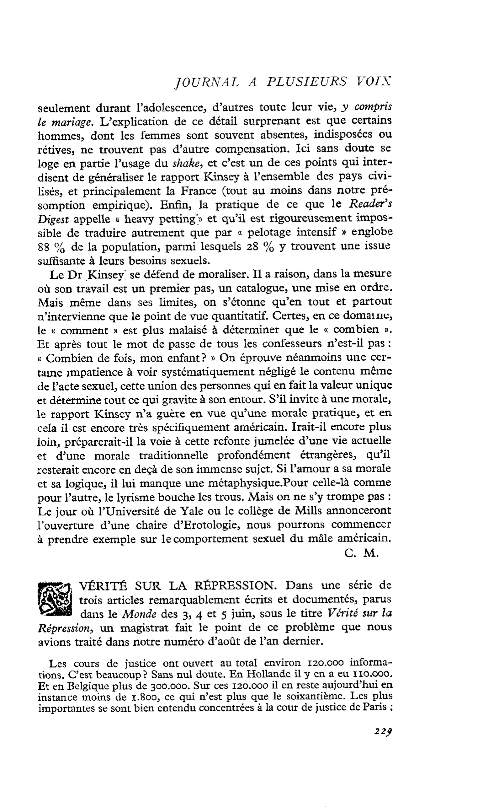 VÉRITÉ SUR LA RÉPRESSION