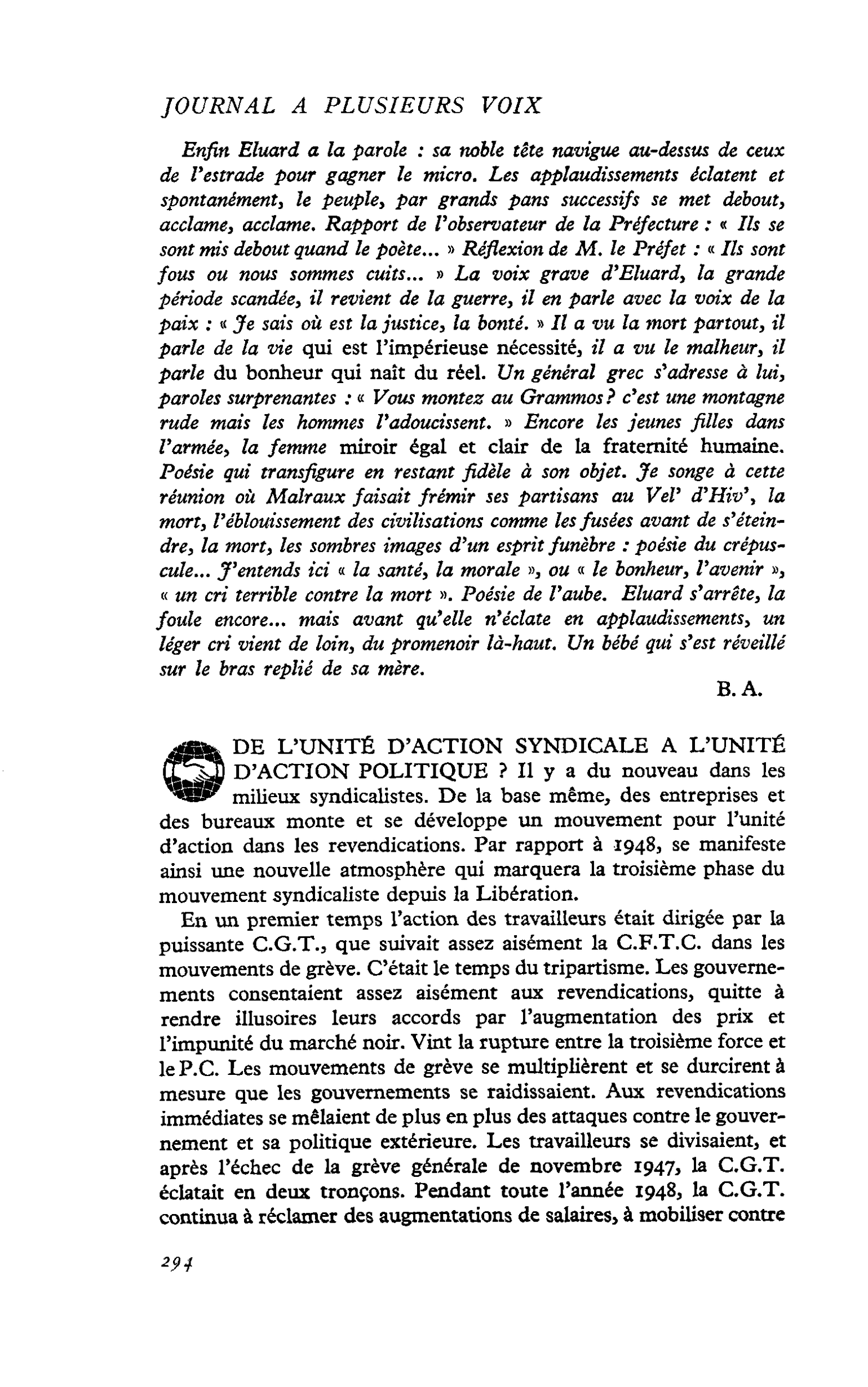 DE L’UNITÉ D’ACTION SYNDICALE A L’UNITÉ D’ACTION POLITIQUE ?