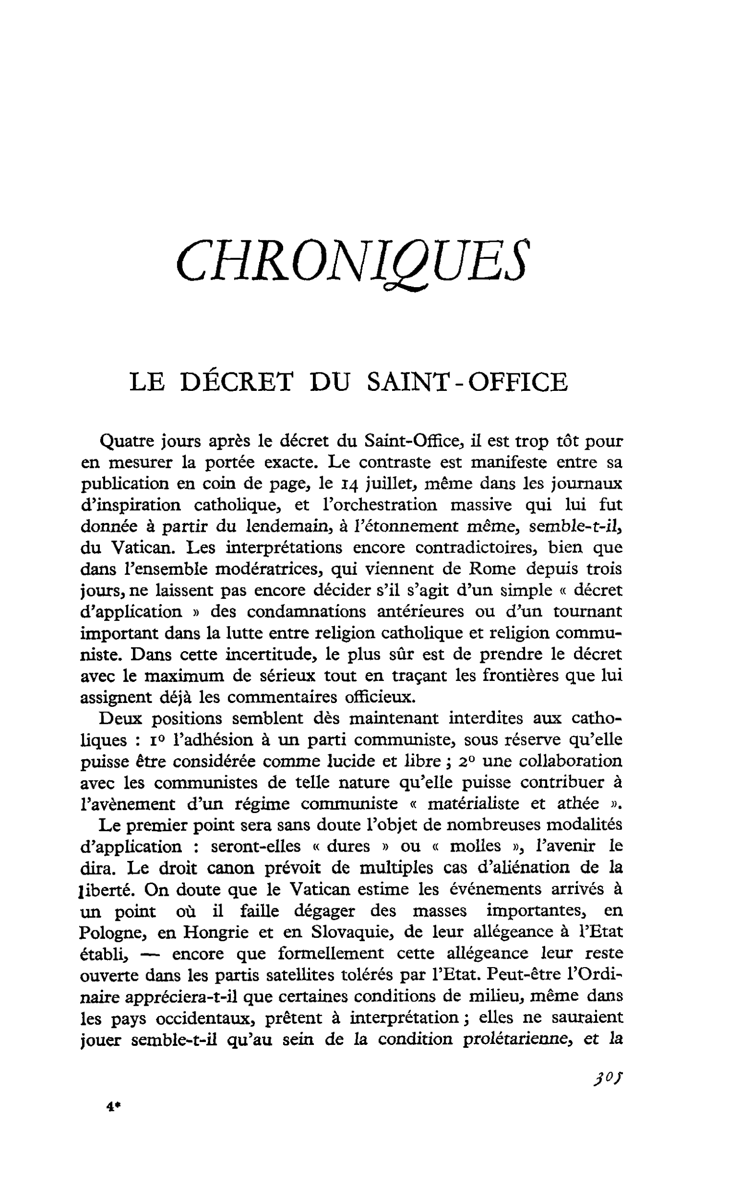 LE DECRET DU SAINT-OFFICE