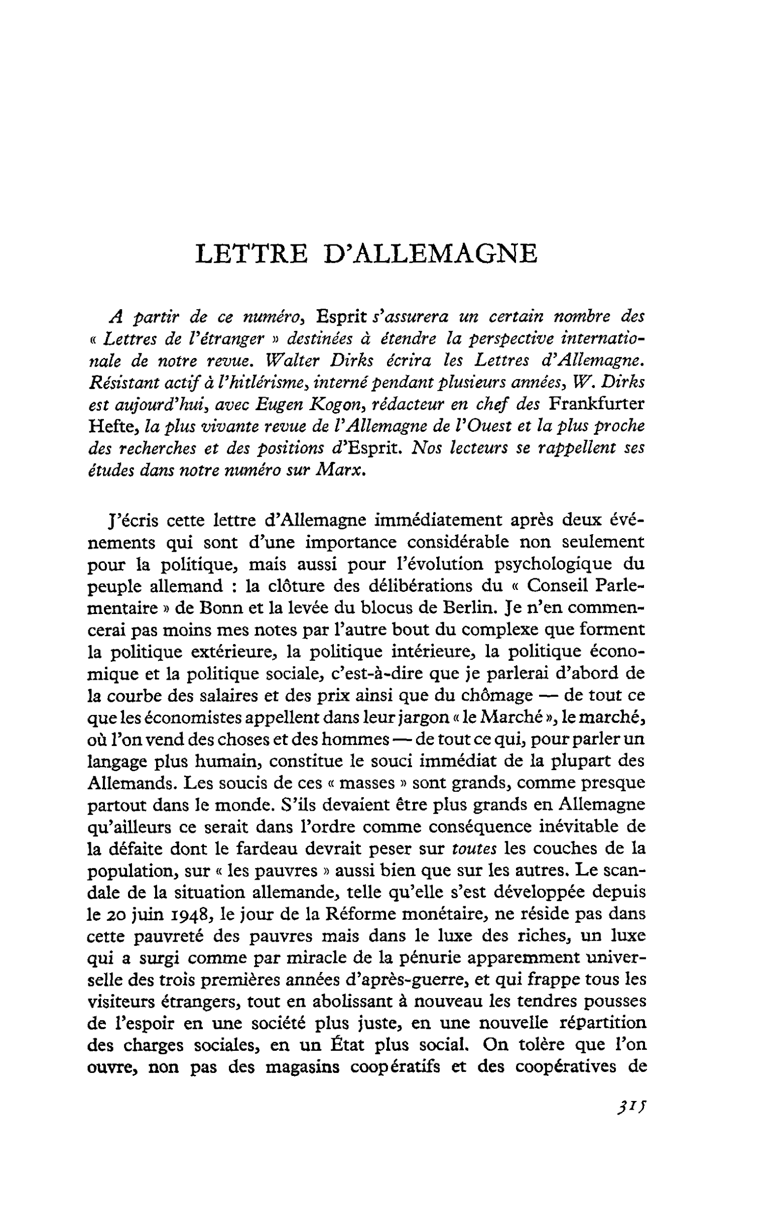 LETTRE D’ALLEMAGNE
