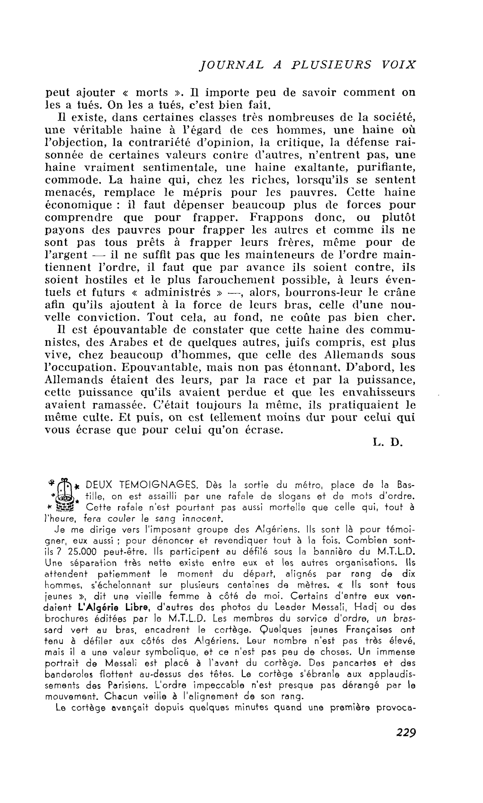 DEUX TEMOIGNAGES