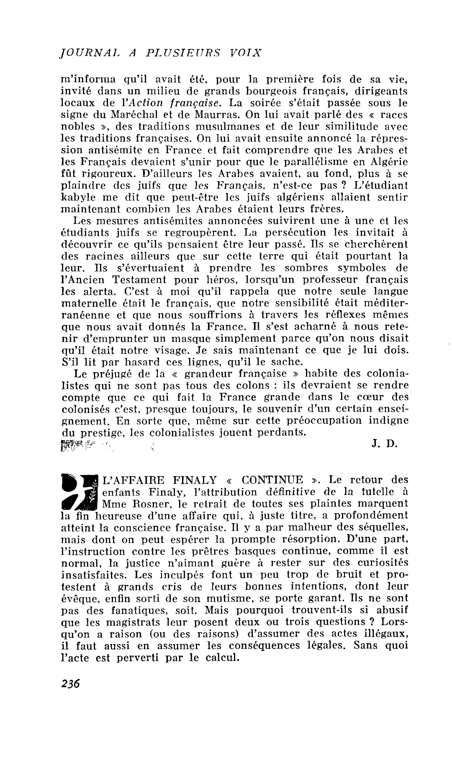 L’AFFAIRE FINALY « CONTINUE »
