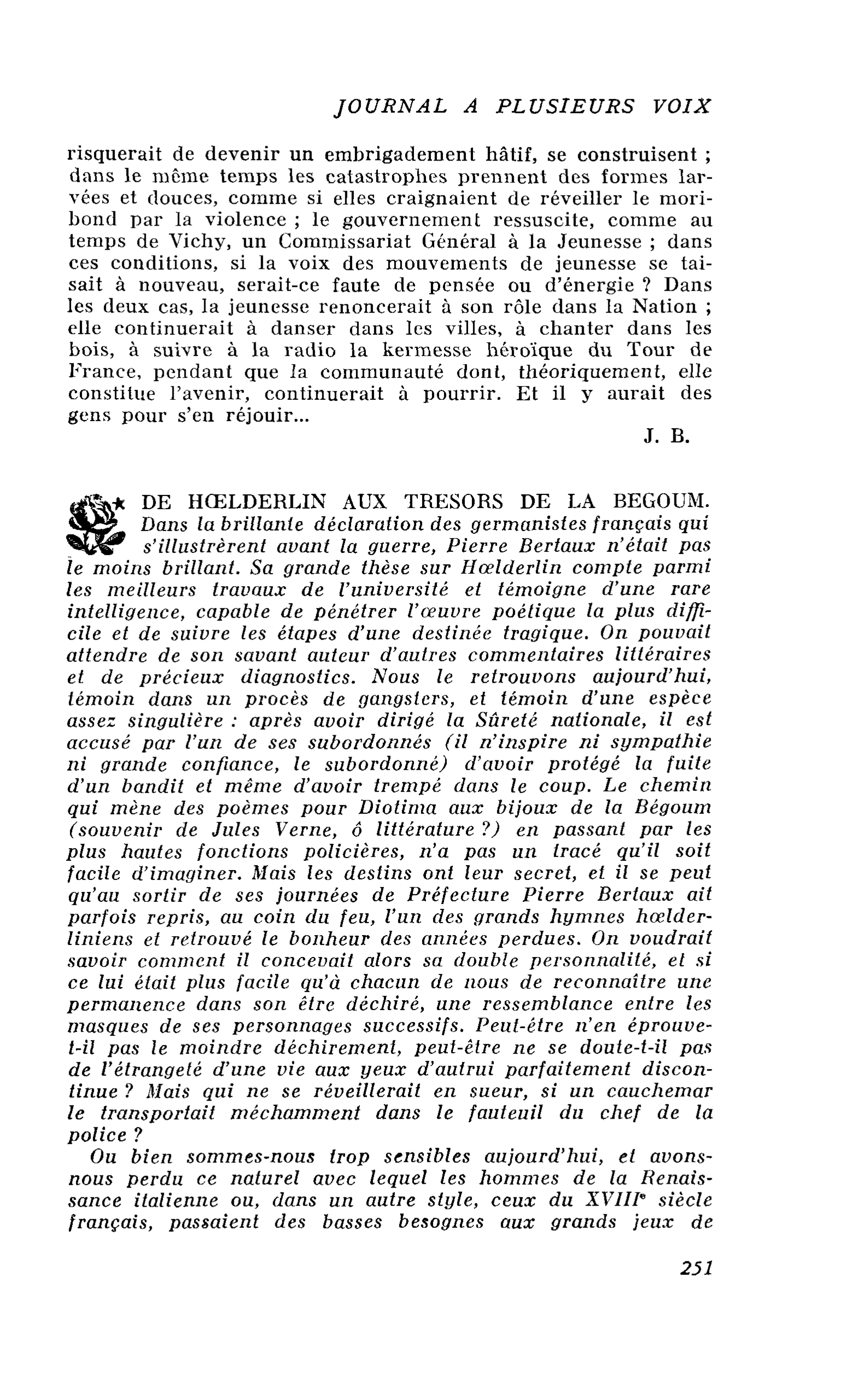 DE HOELDERLIN AUX TRESORS DE LA BEGOUM