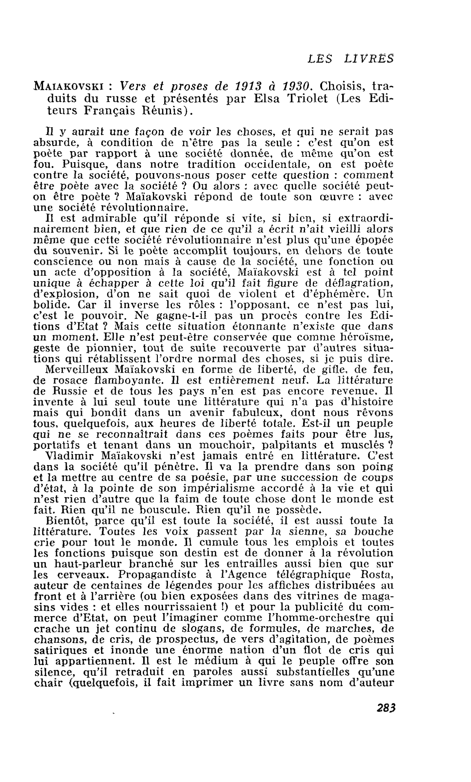 Maiakovski : Vers et proses de 1913 à 1930. Choisis, traduits du russe et présentés par Elsa Triolet