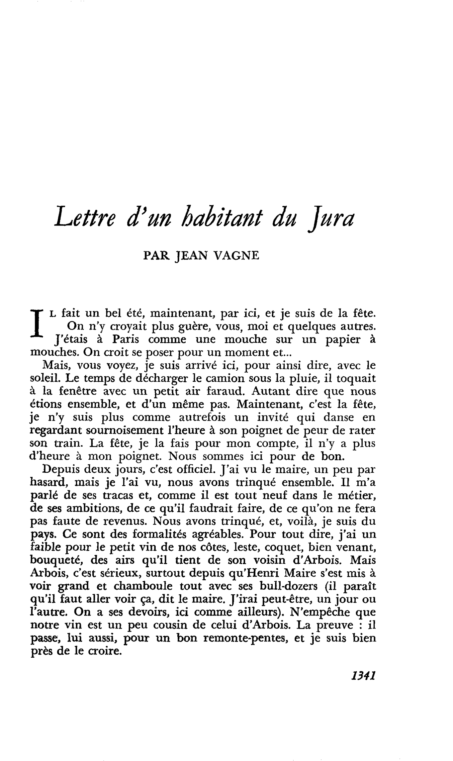 Lettre d’un habitant du Jura