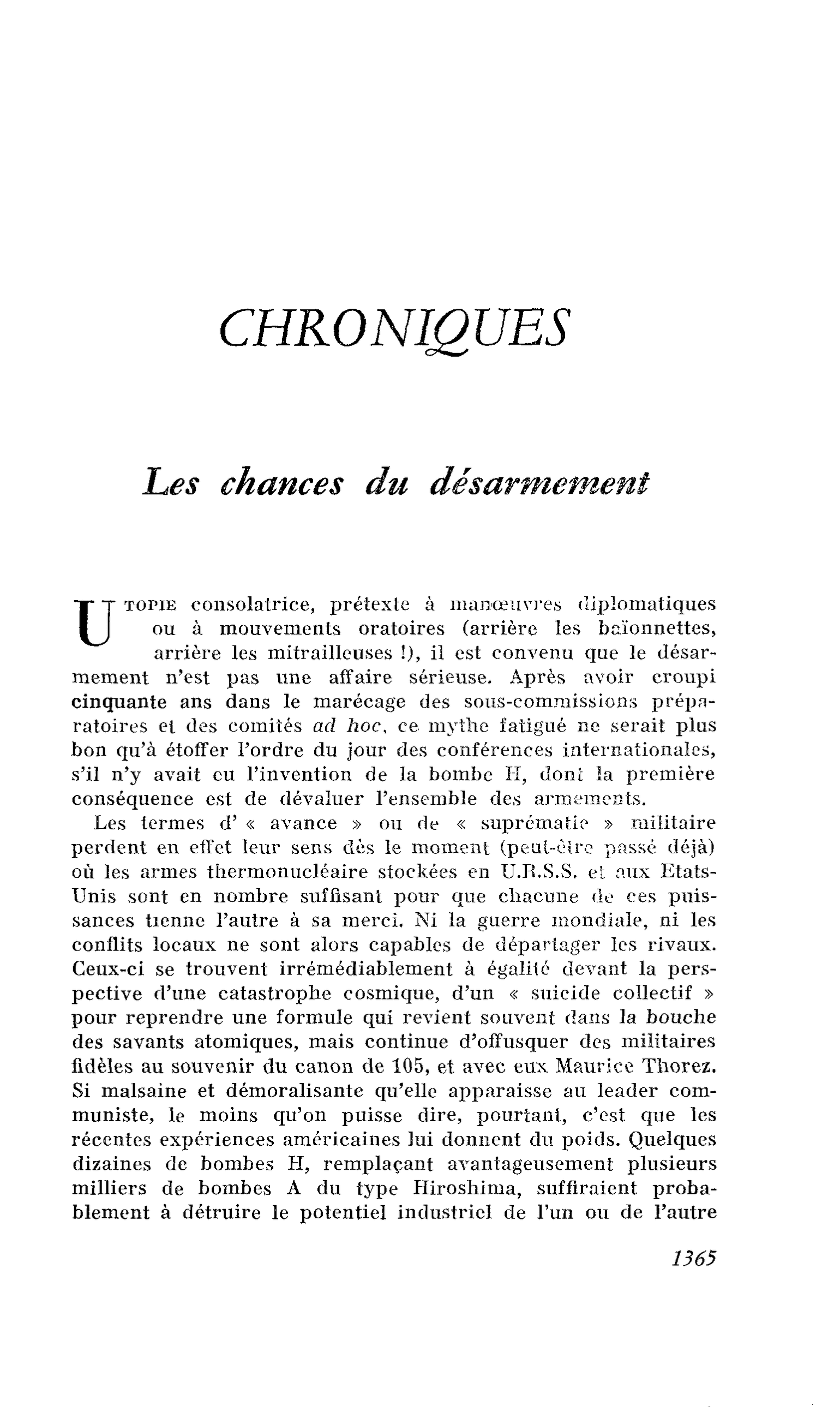 Les chances du désarmement