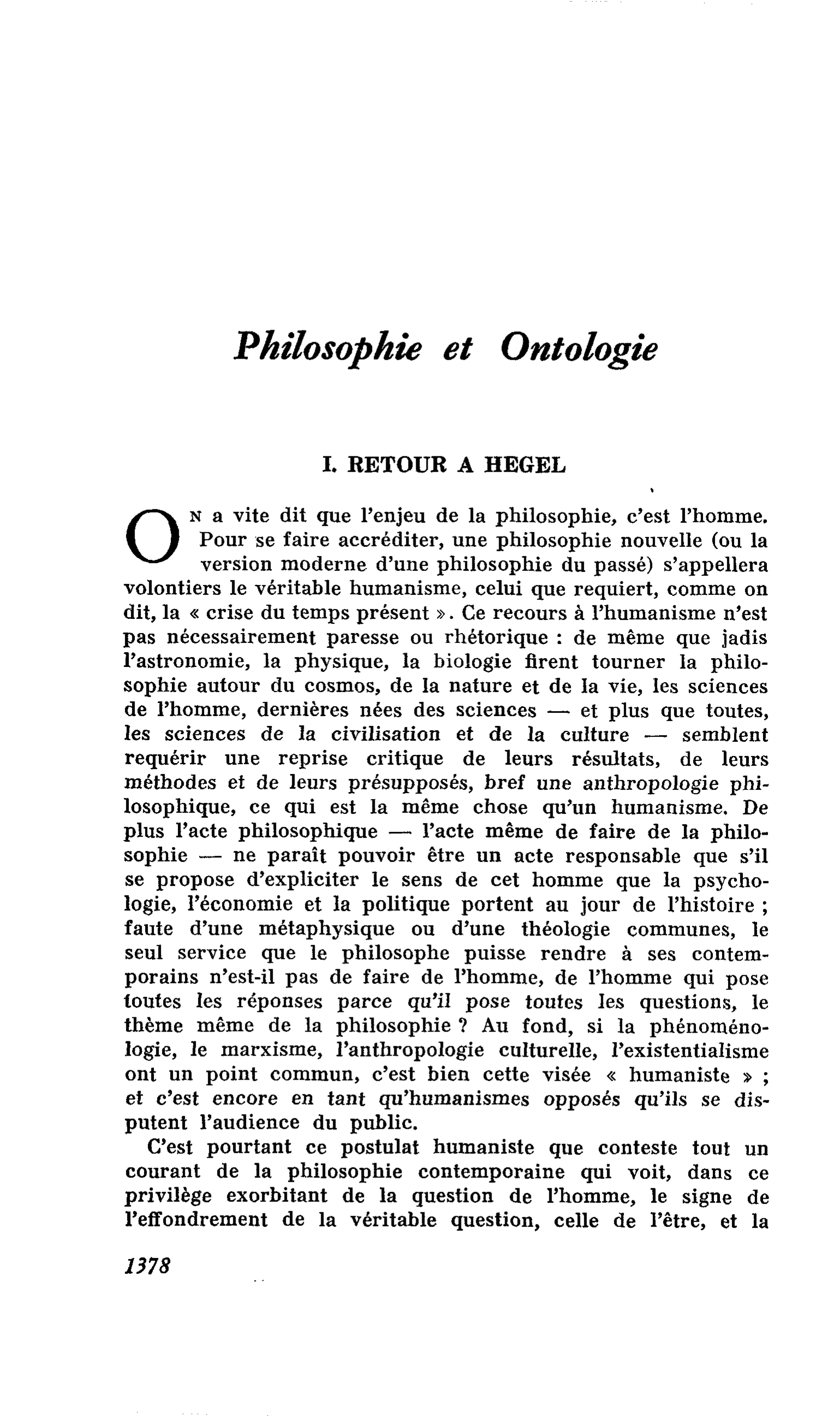 Philosophie et Ontologie