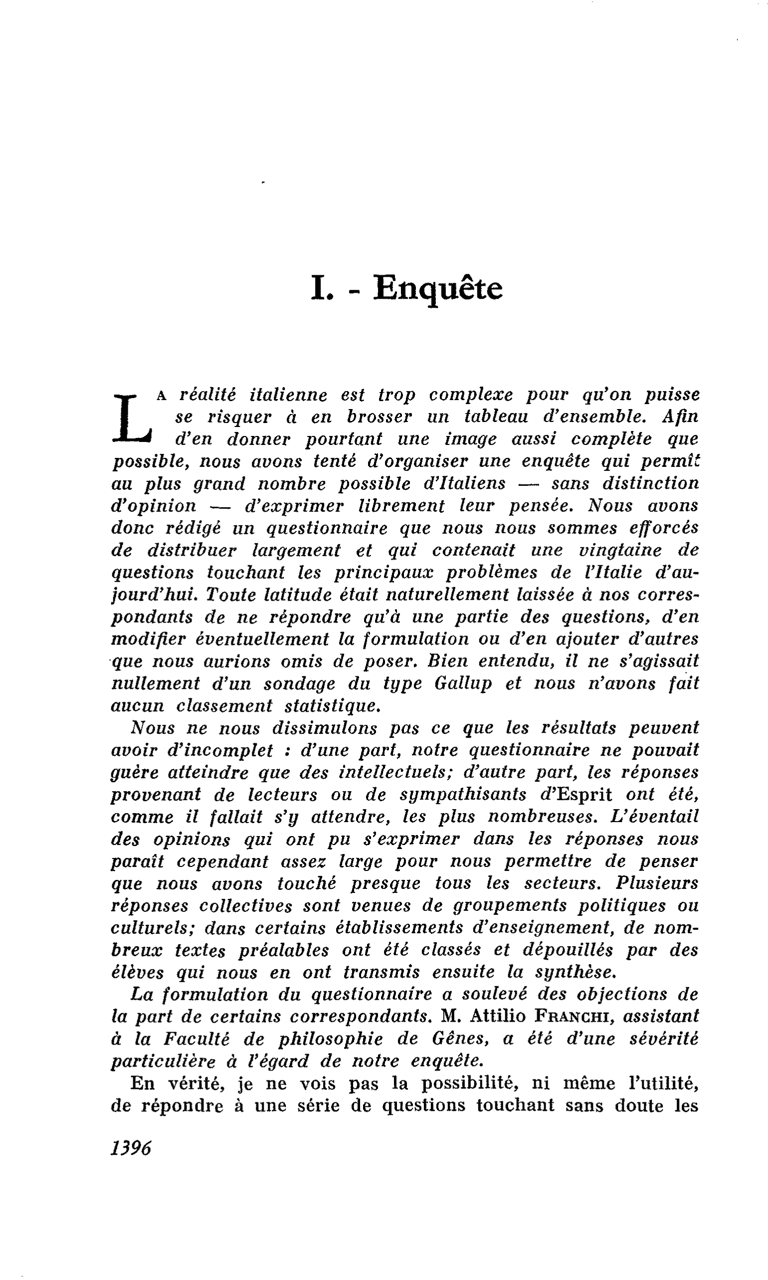 I. - Enquête