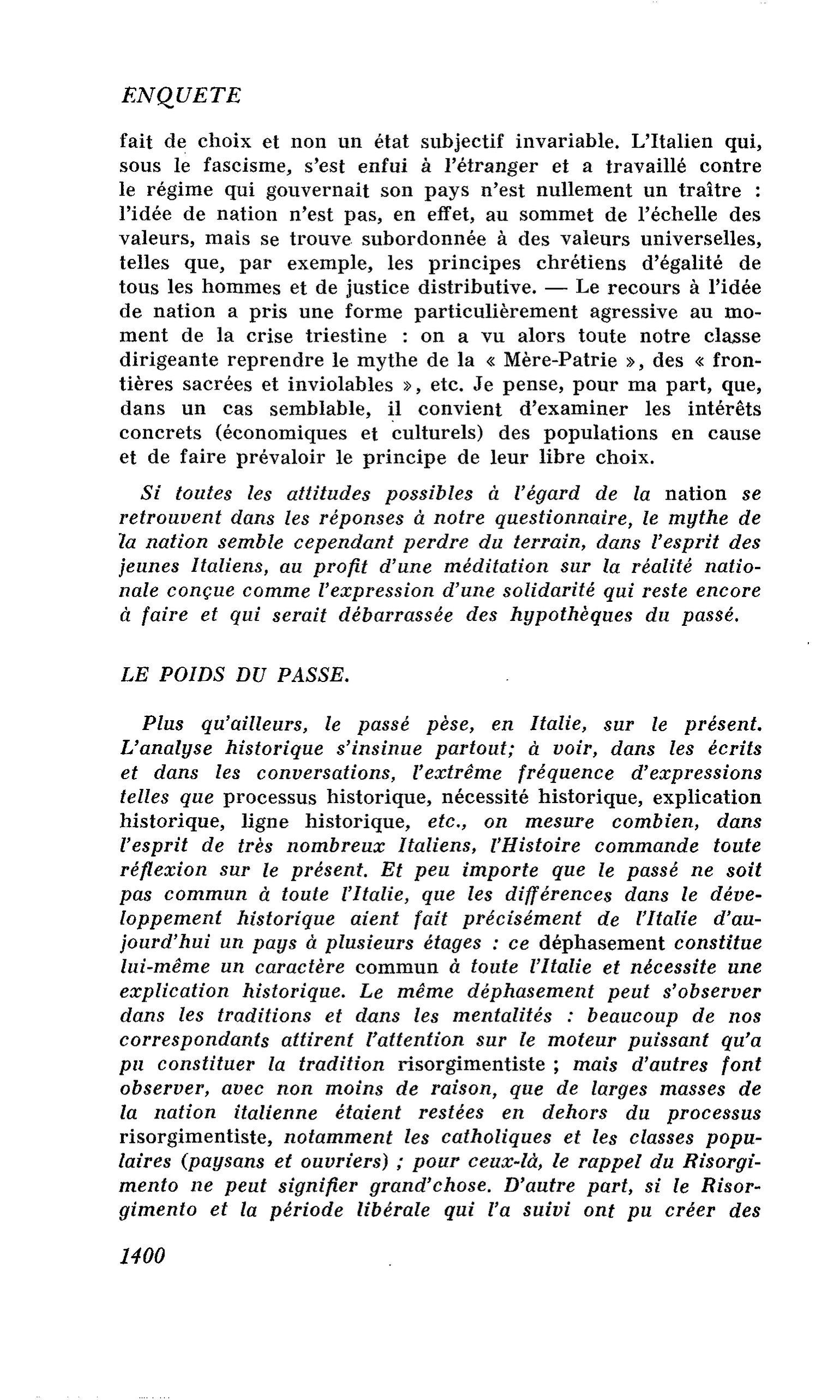 LE POIDS DU PASSE