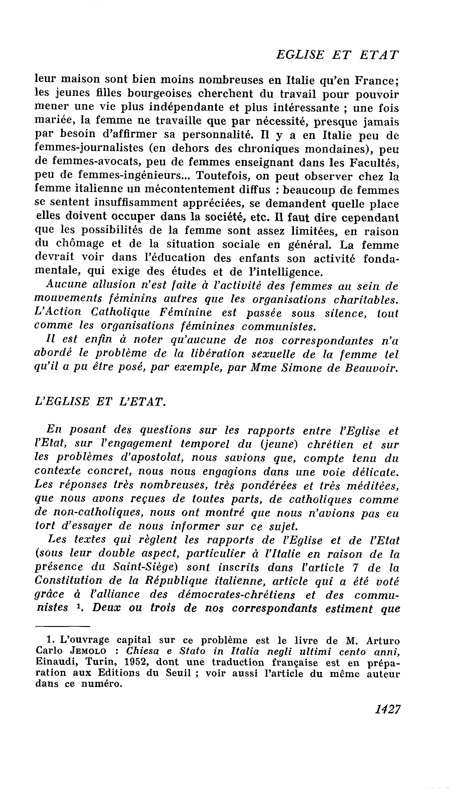 L’EGLISE ET L’ETAT
