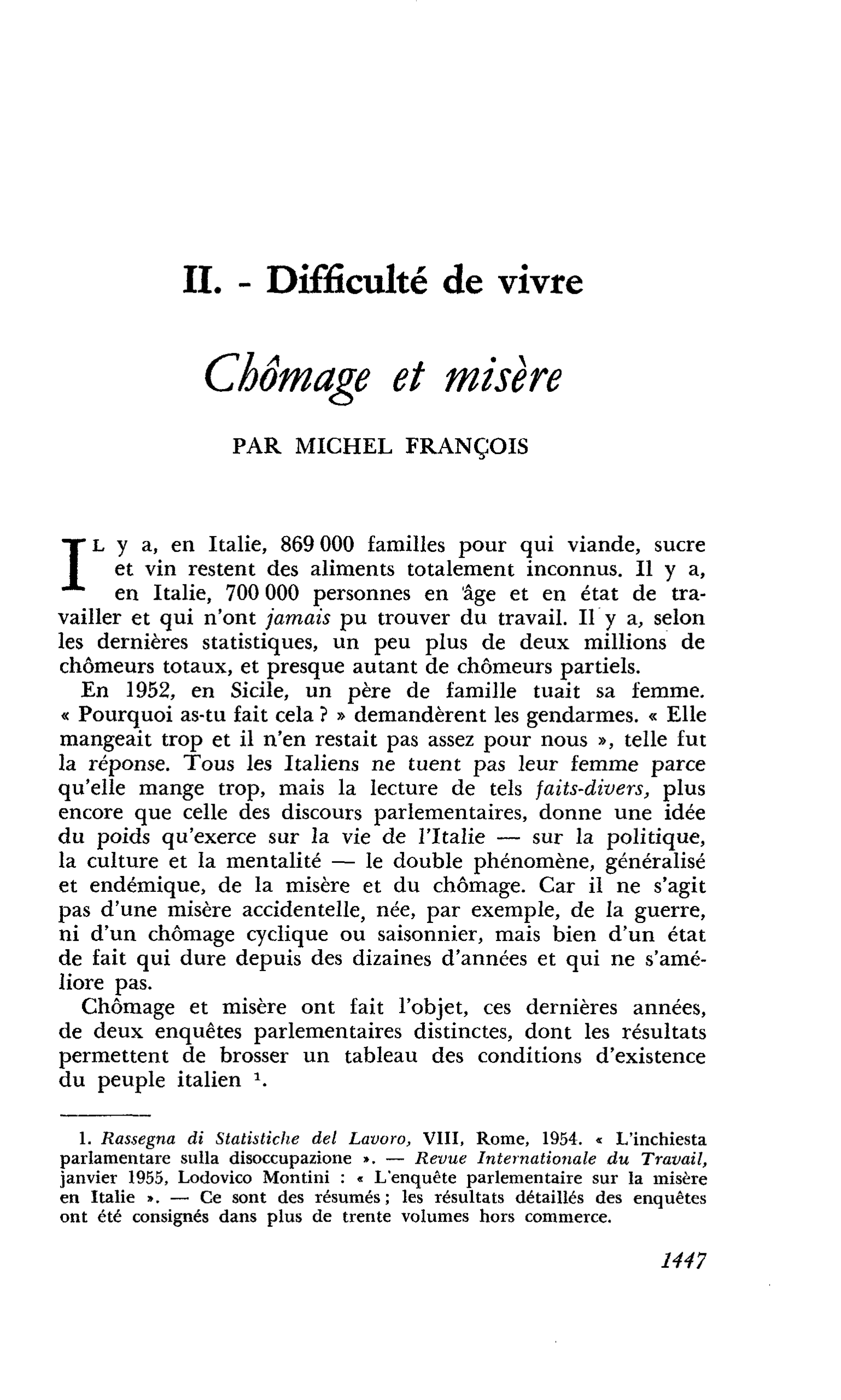 Chômage et misère