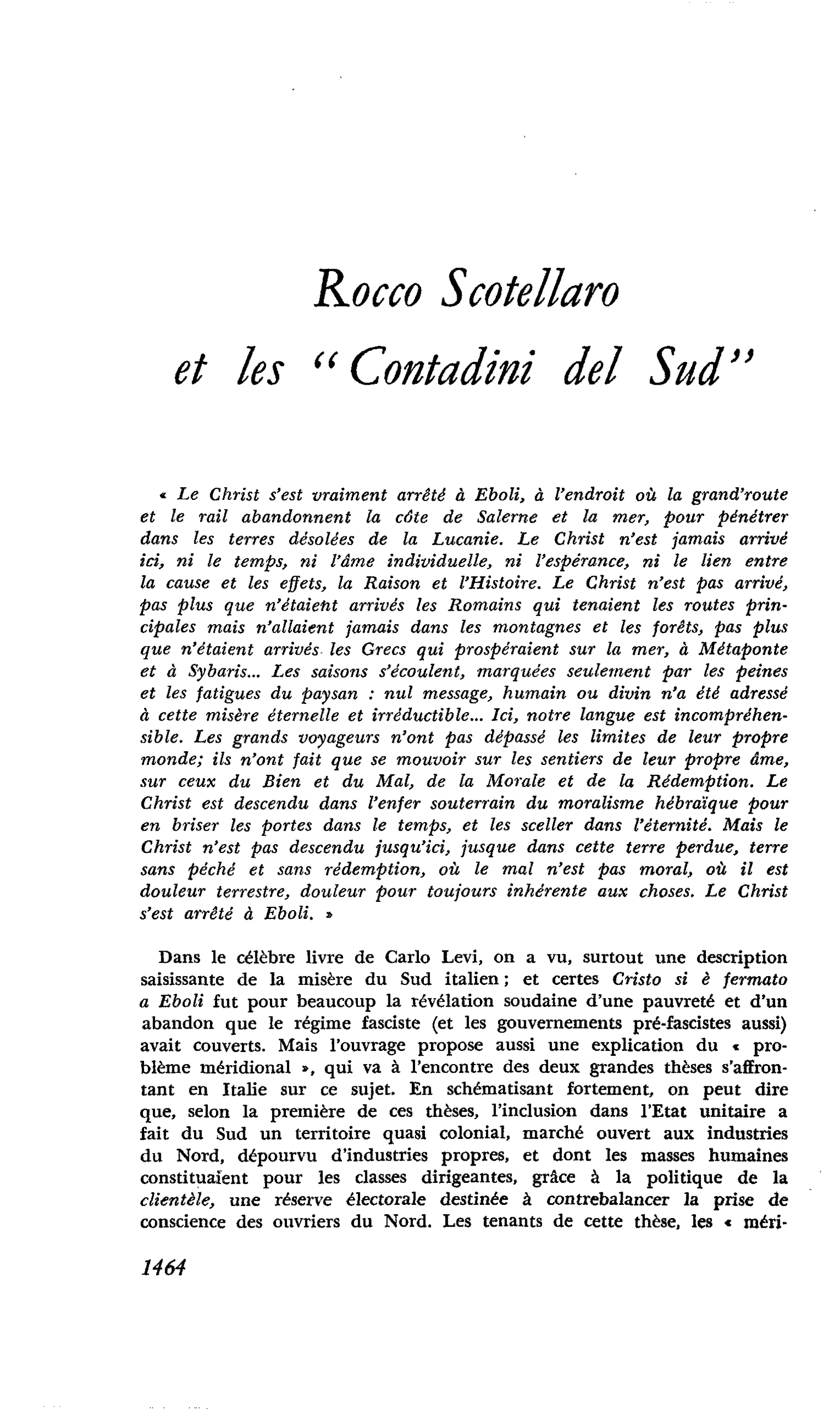Rocco Scotellaro et les « Contadini del Sud »