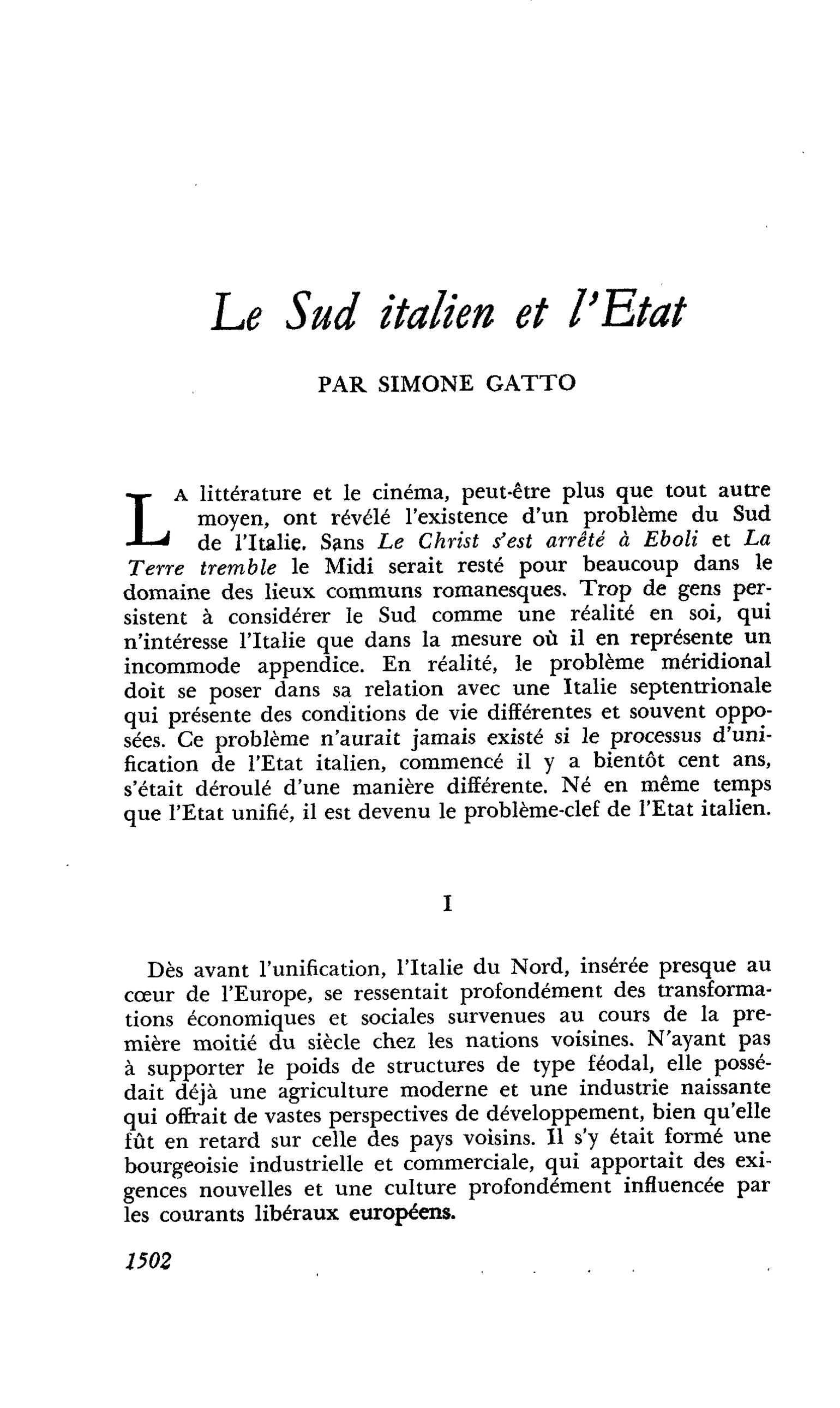 Le Sud italien et l’Etat
