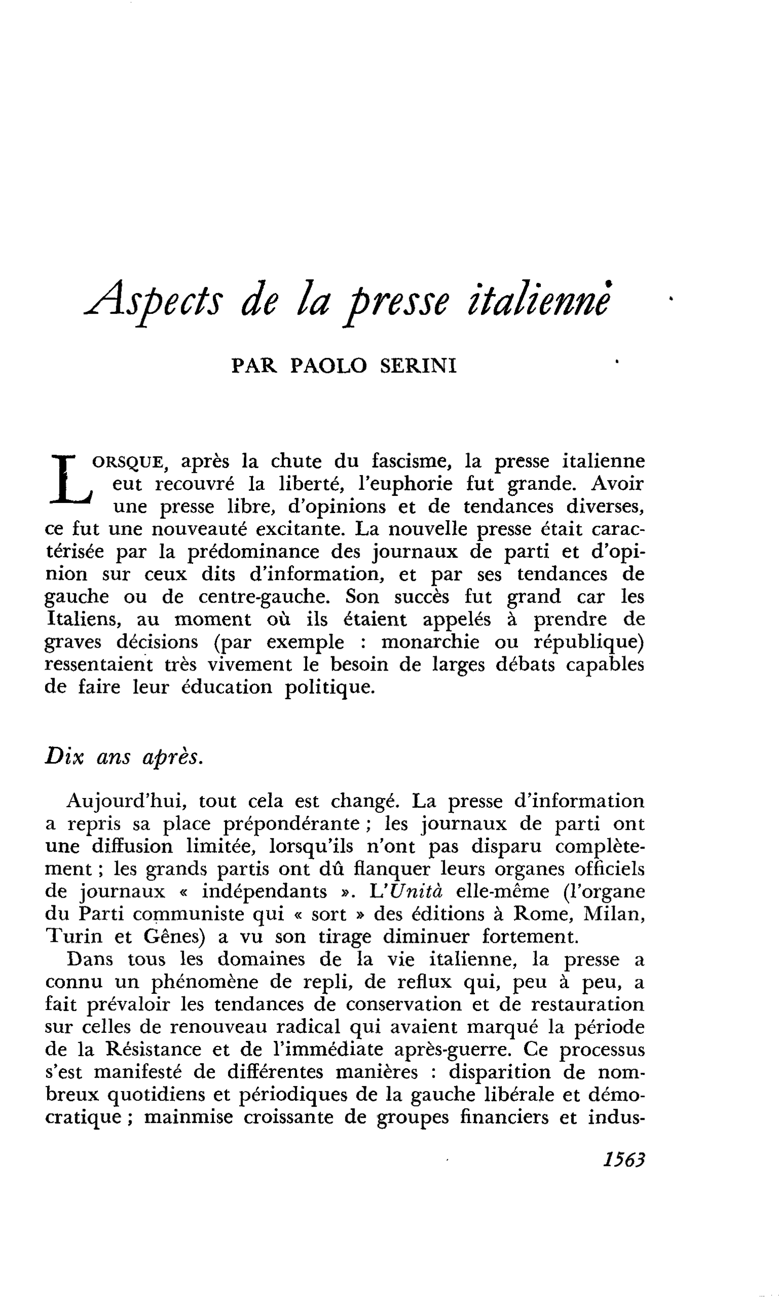 Aspects de la presse italienne