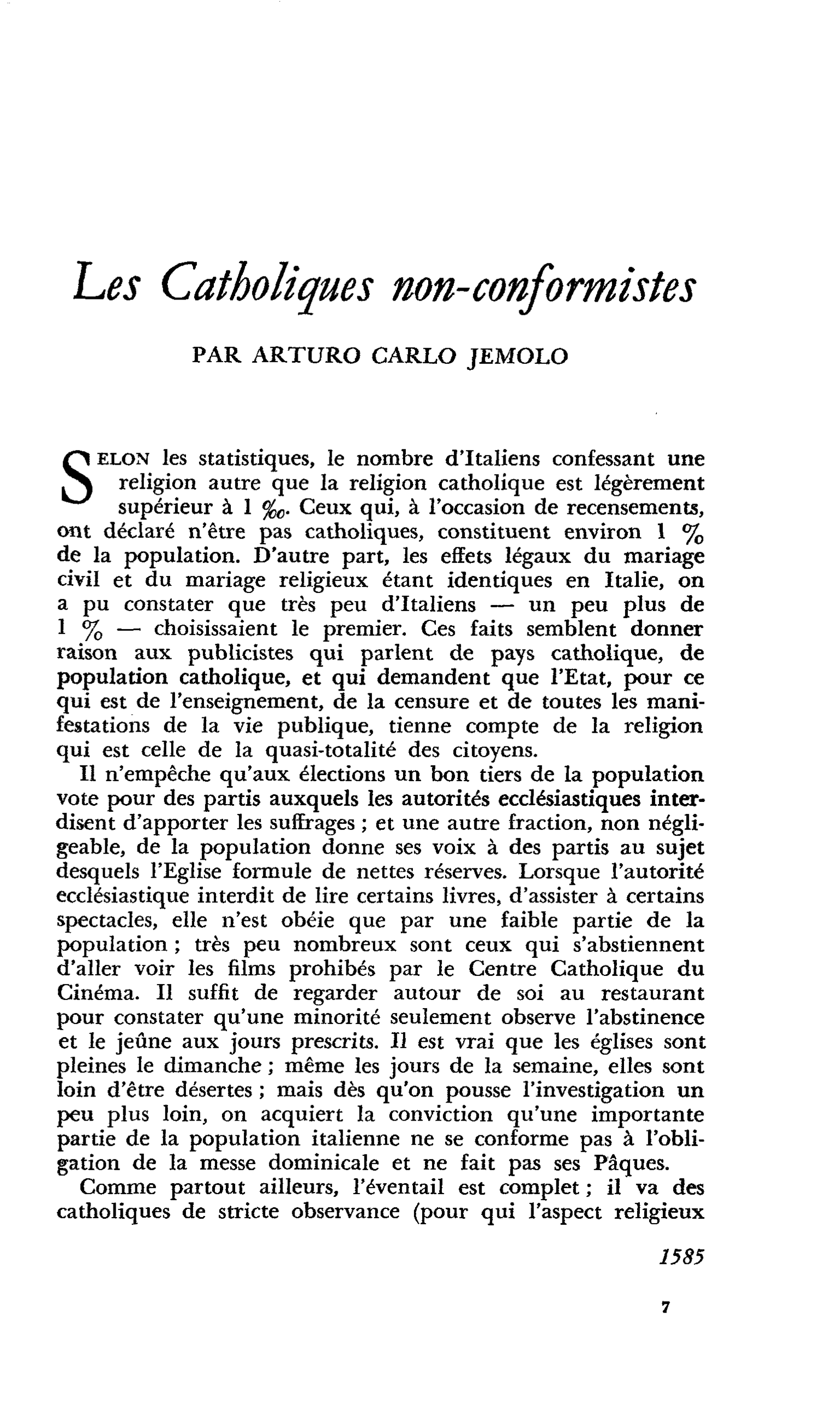 Les Catholiques non-conformistes