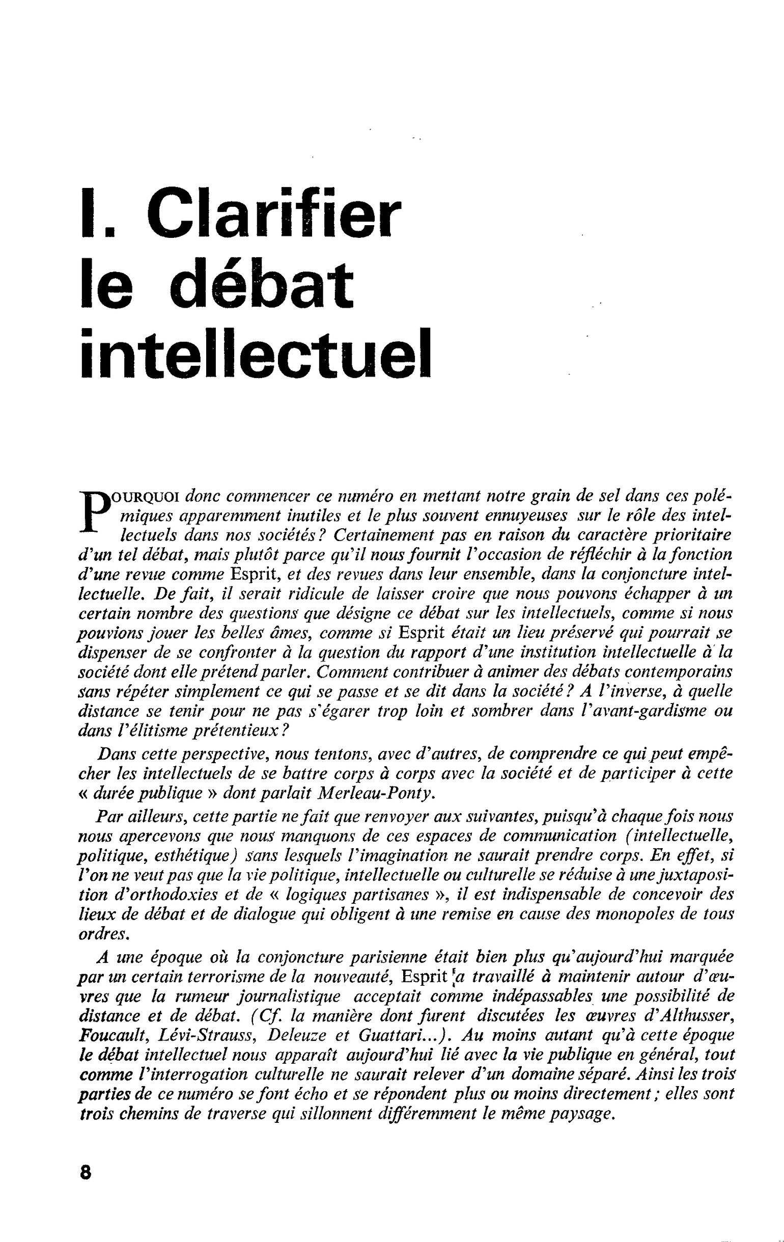 I. Clarifier le débat intellectuel