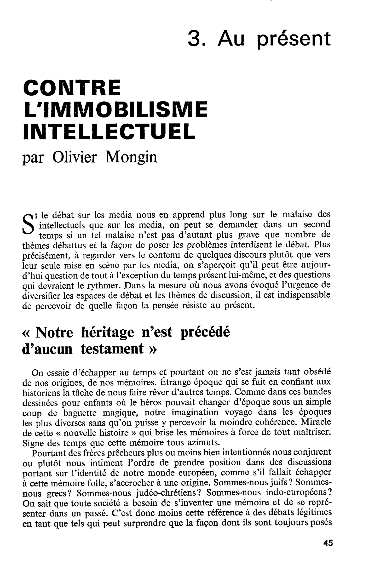 CONTRE L’IMMOBILISME INTELLECTUEL