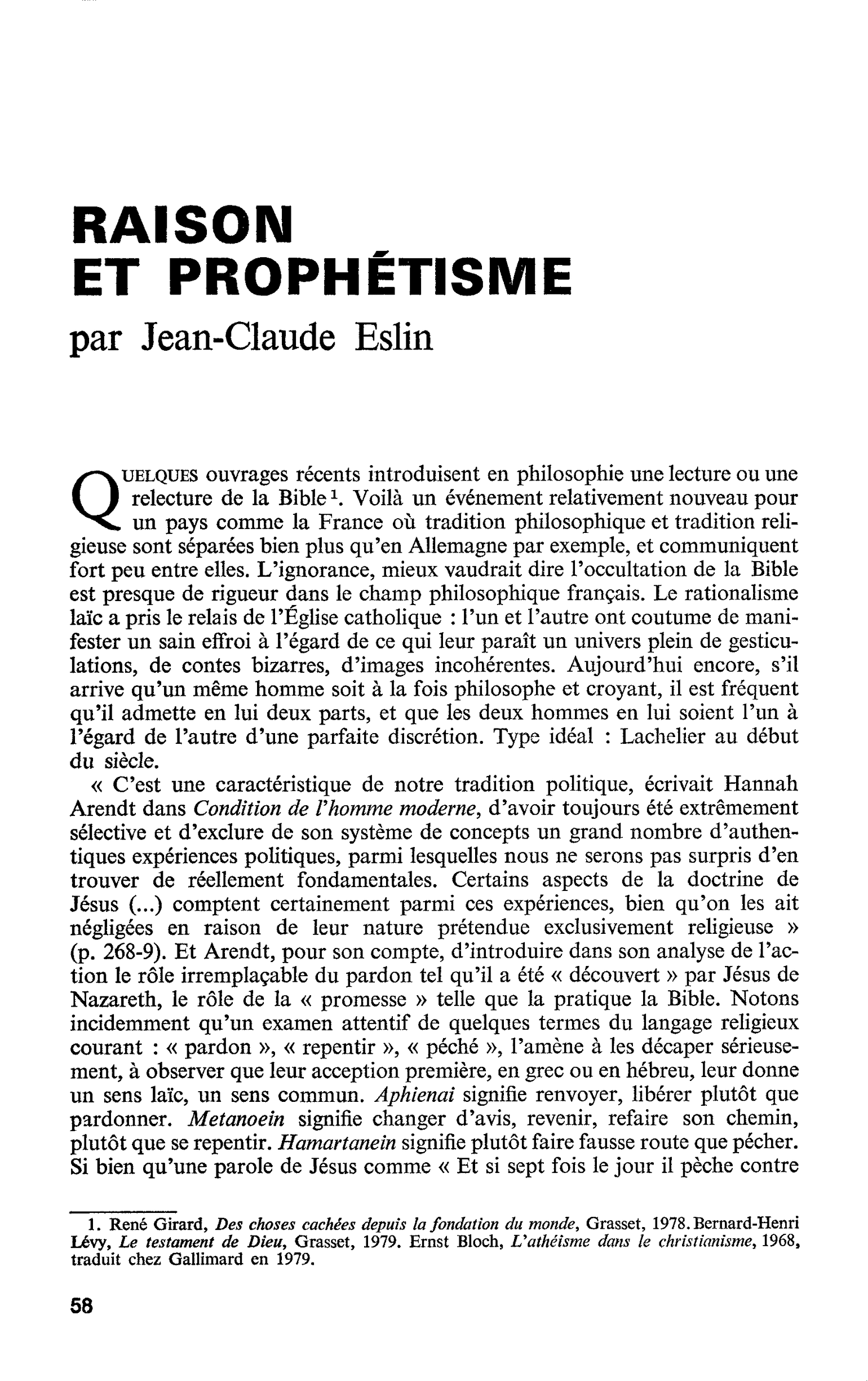 RAISON ET PROPHÉTISME