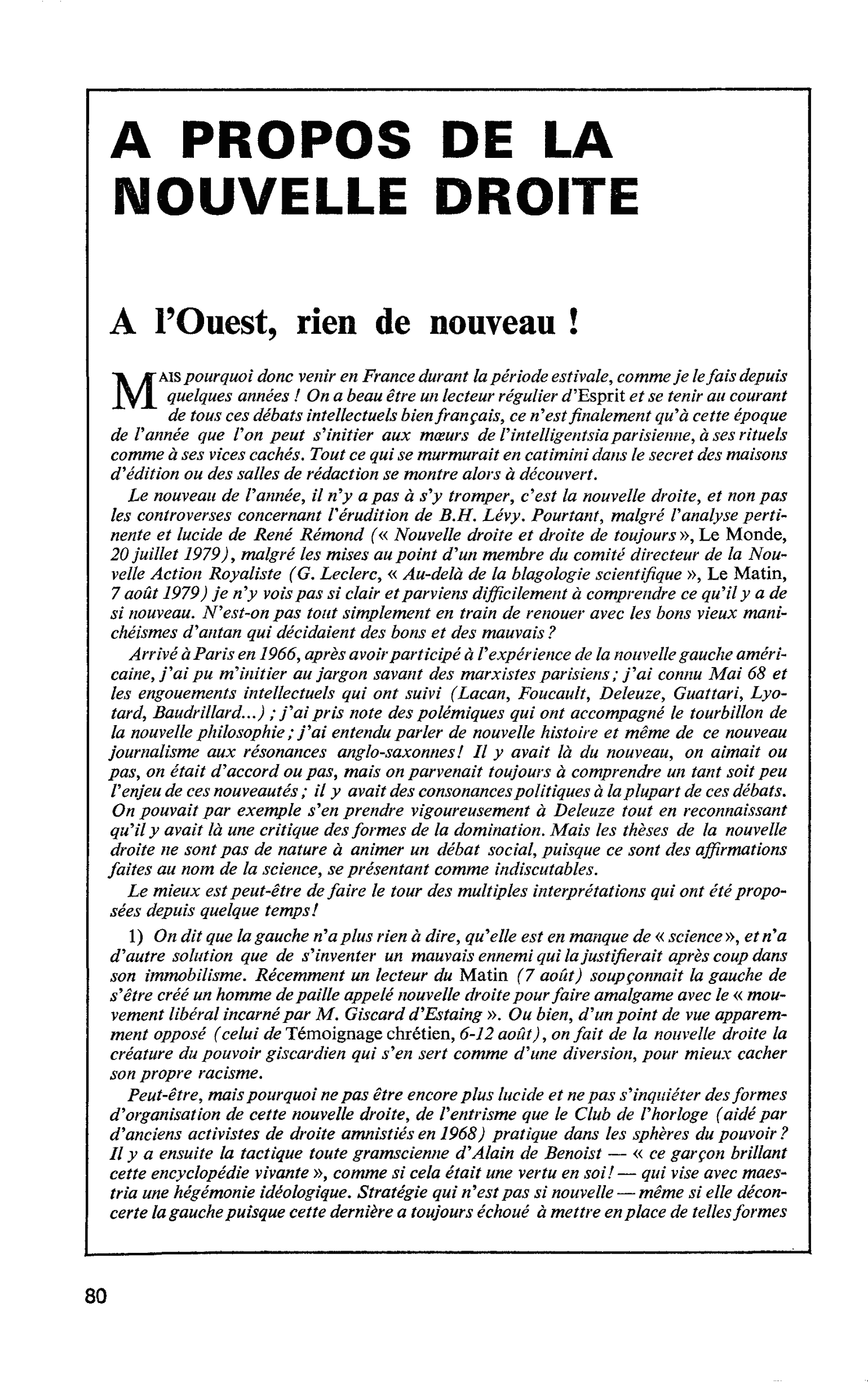 A l’Ouest, rien de nouveau !