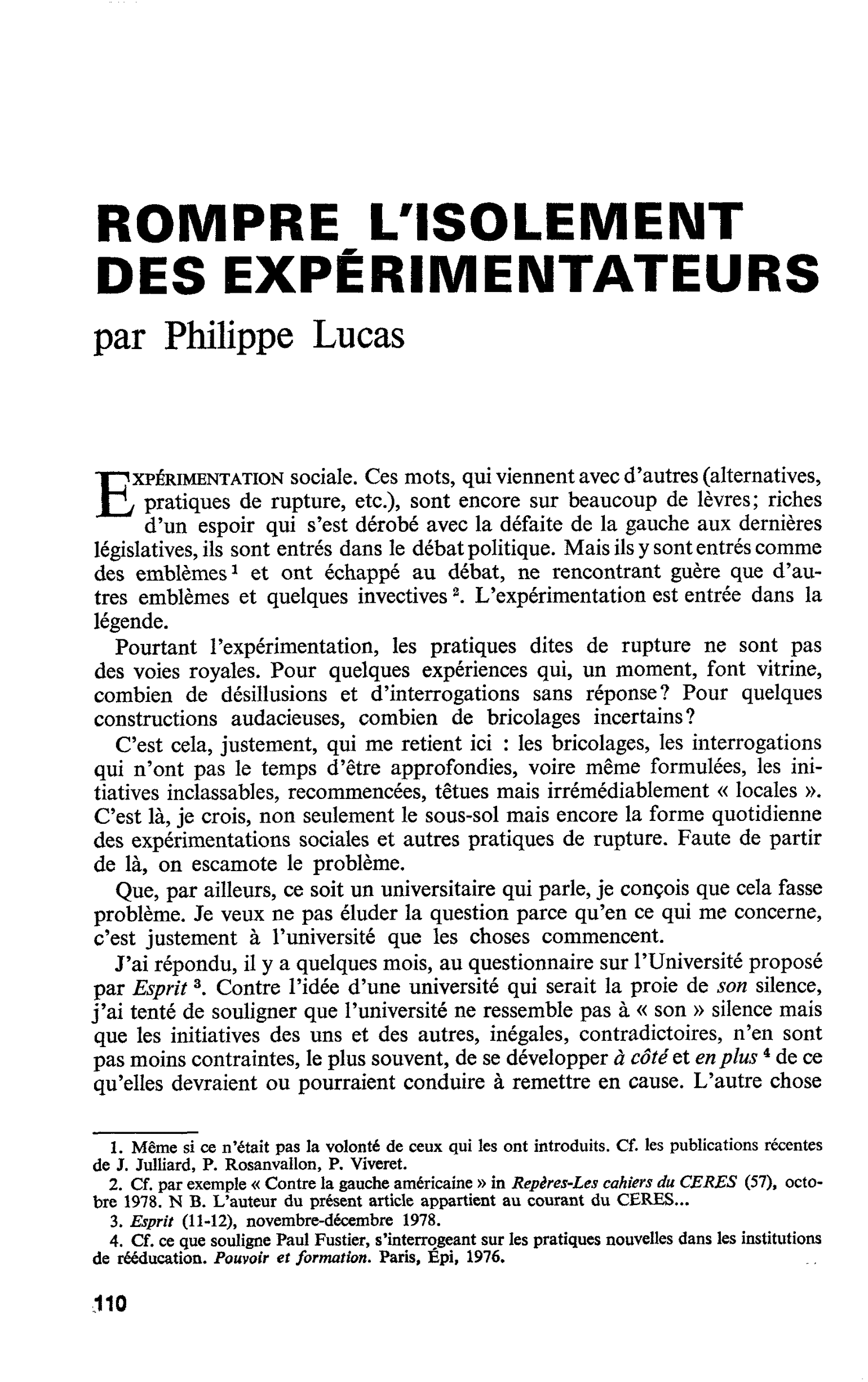 ROMPRE L’ISOLEMENT DES EXPÉRIMENTATEURS
