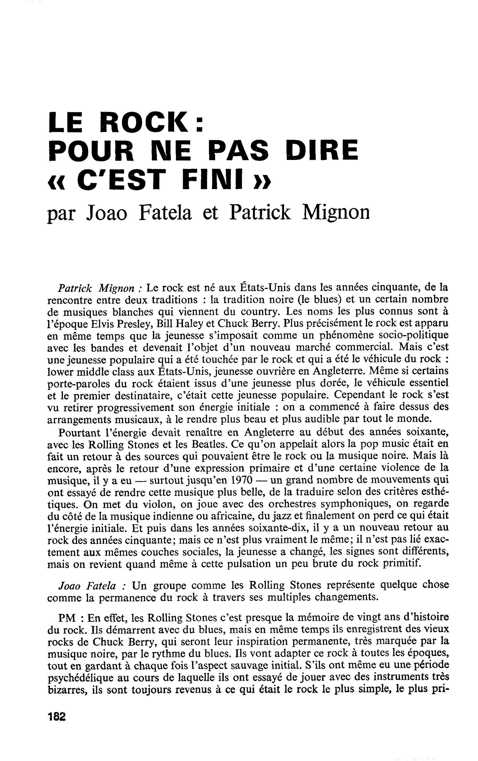 LE ROCK: POUR NE PAS DIRE « C’EST FINI »