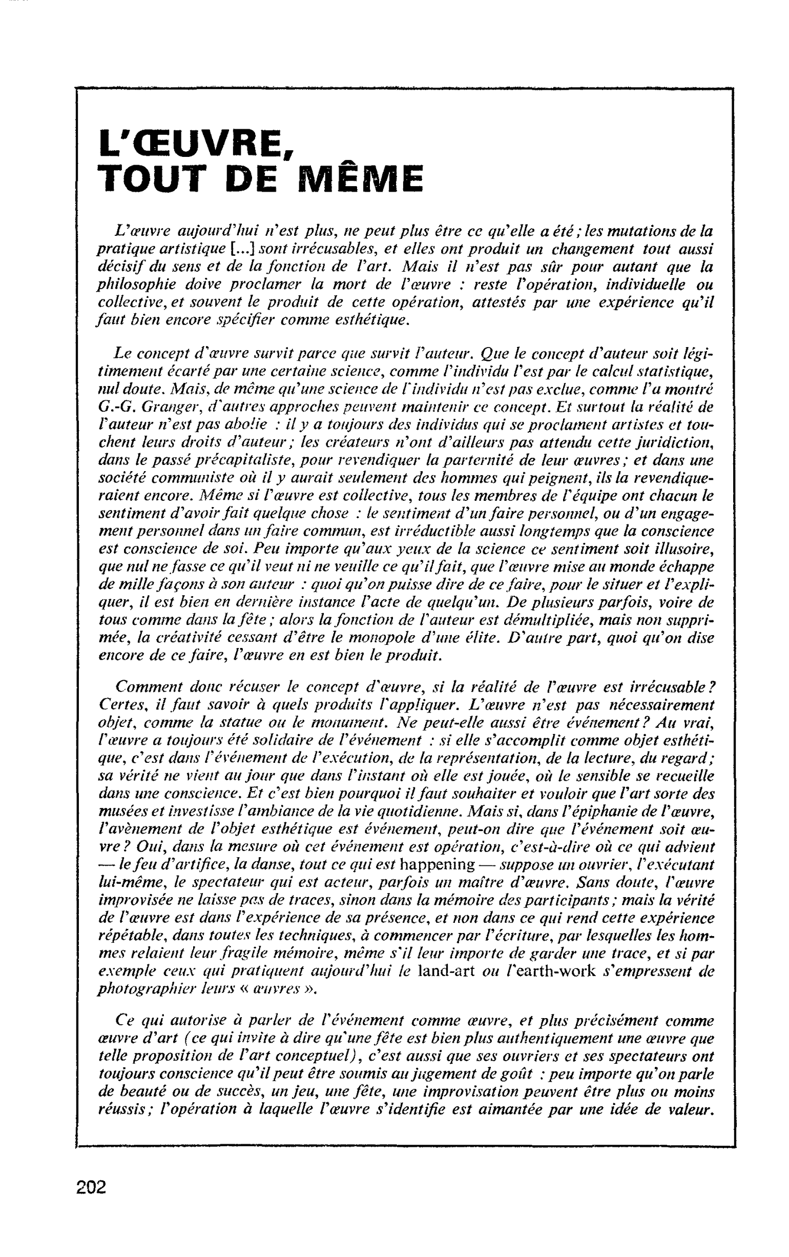 L’OEUVRE, TOUT DE MÊME