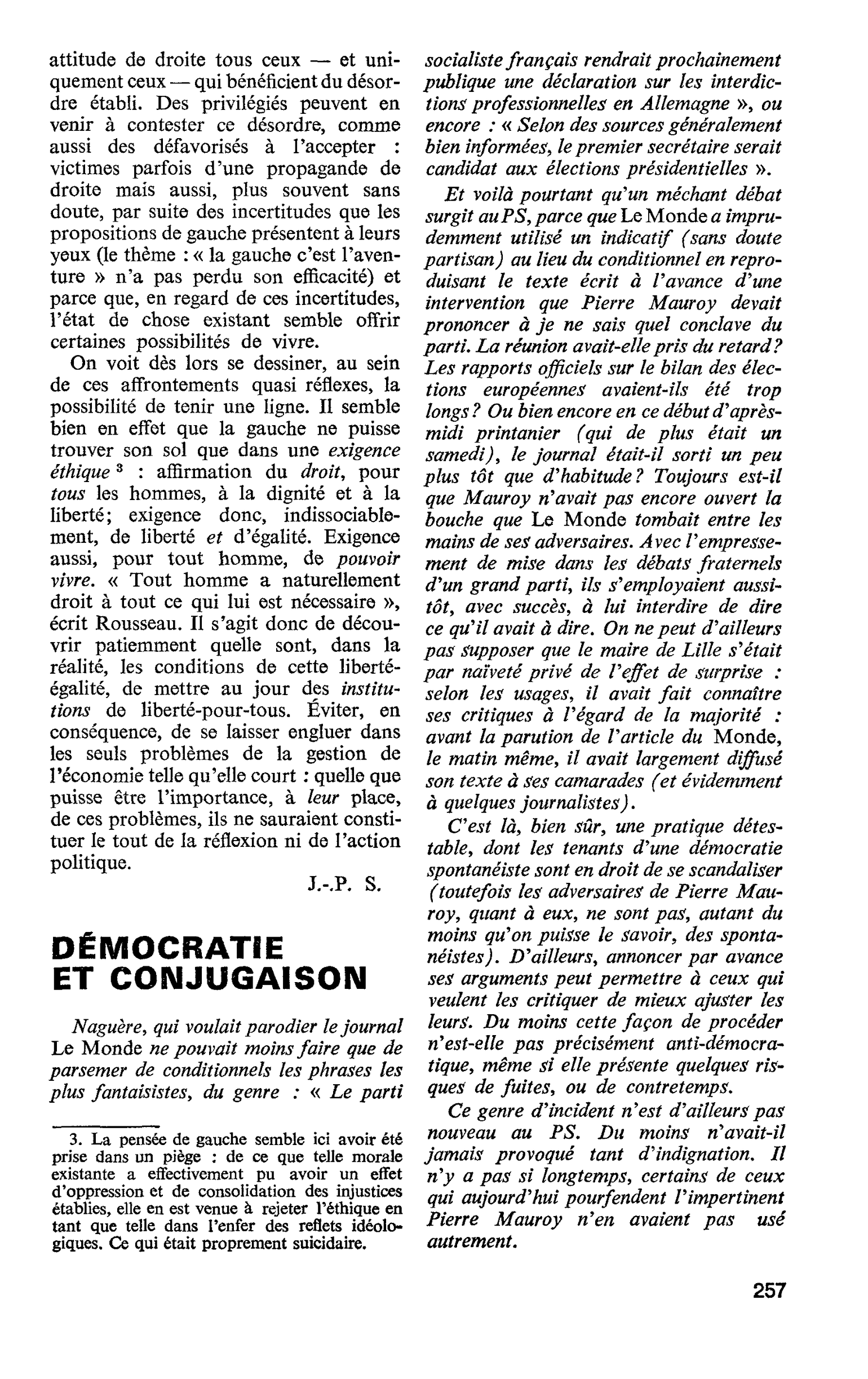 DÉMOCRATIE ET CONJUGAISON
