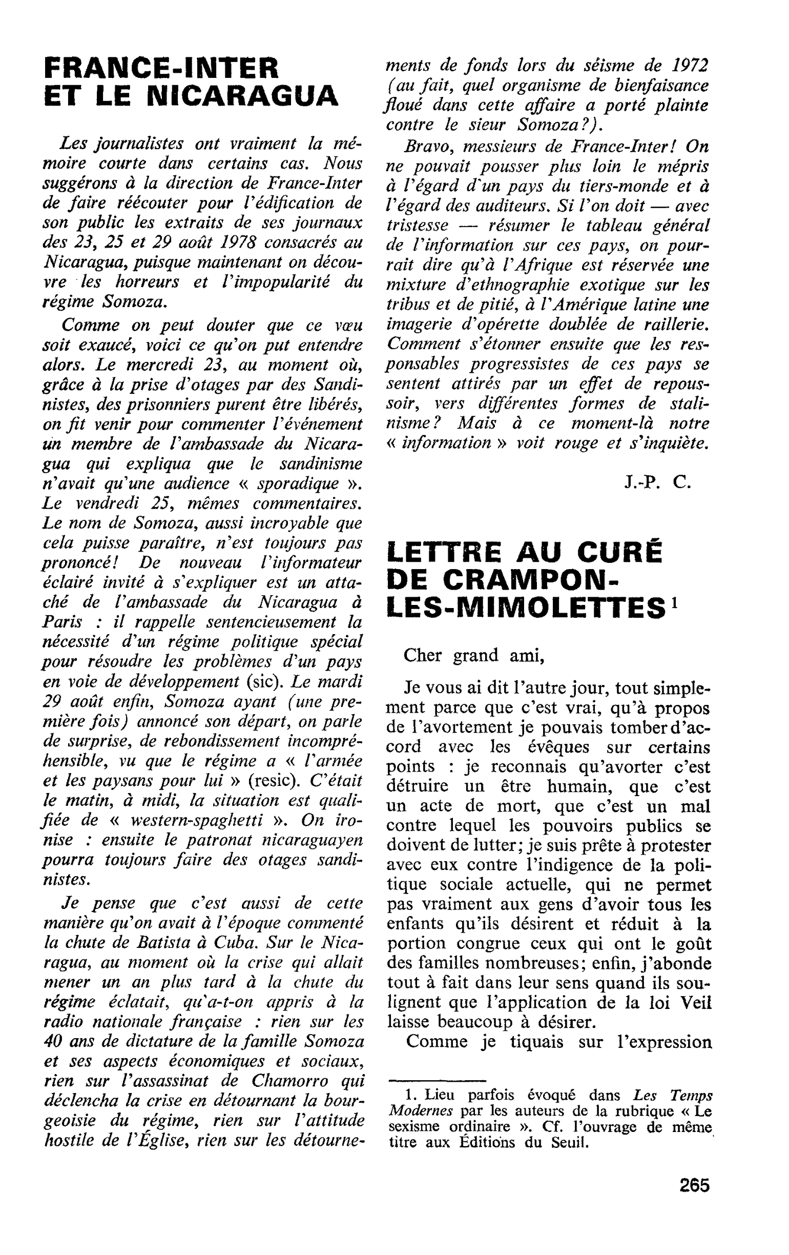FRANCE-INTER ET LE NICARAGUA