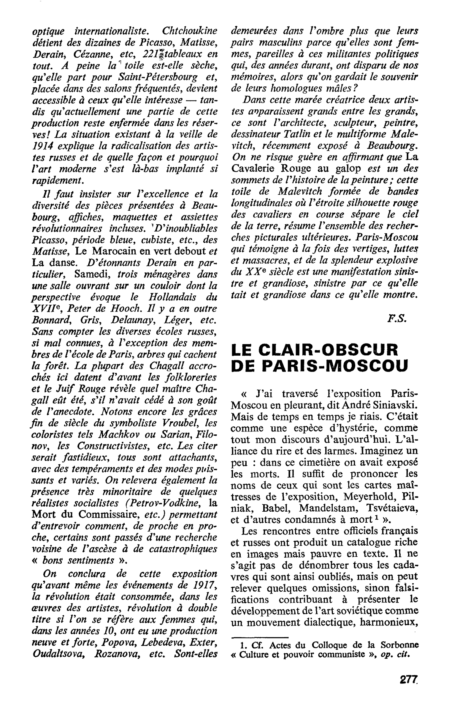 LE CLAIR-OBSCUR DE PARIS-MOSCOU