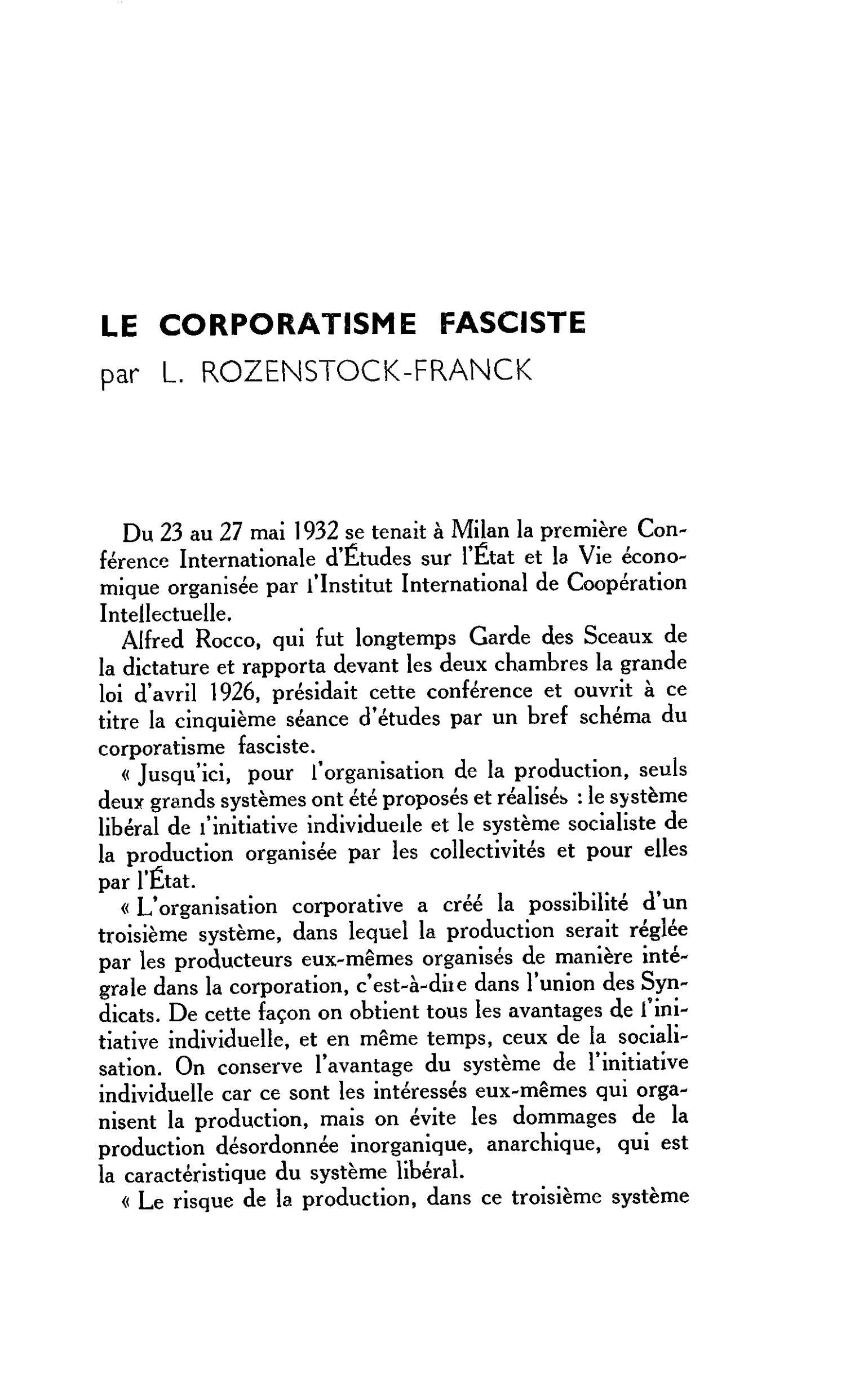 LE CORPORATISME FASCISTE