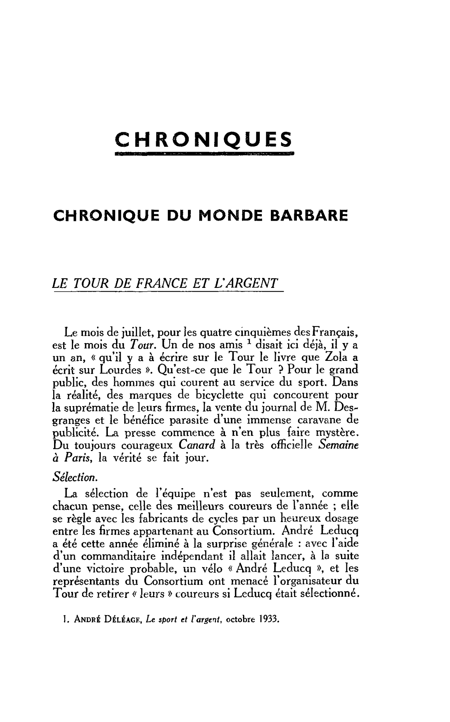 CHRONIQUE DU MONDE BARBARE. LE TOUR DE FRANCE ET L’ARGENT