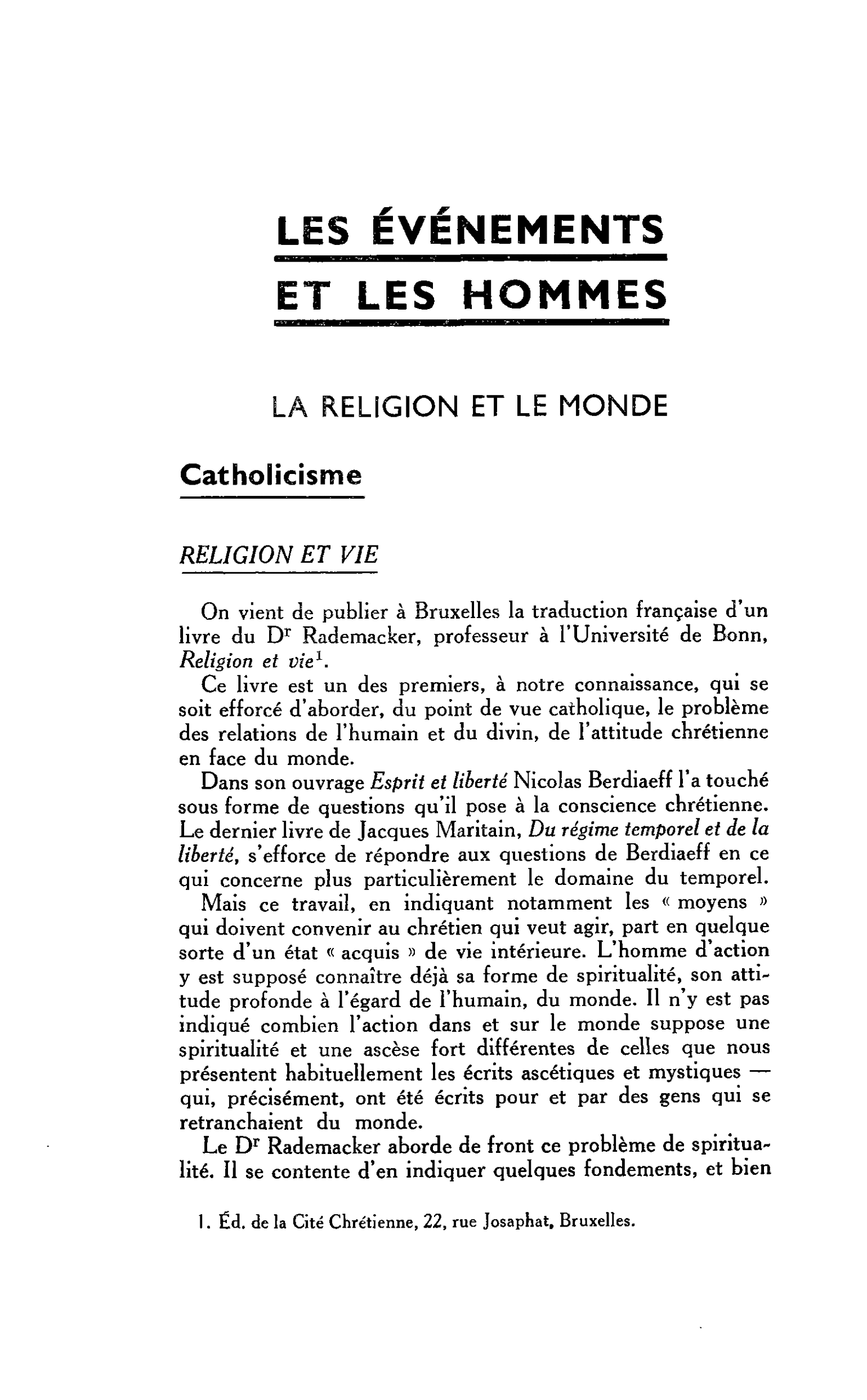 LA RELIGION ET LE MONDE. Catholicisme. RELIGION ET VIE