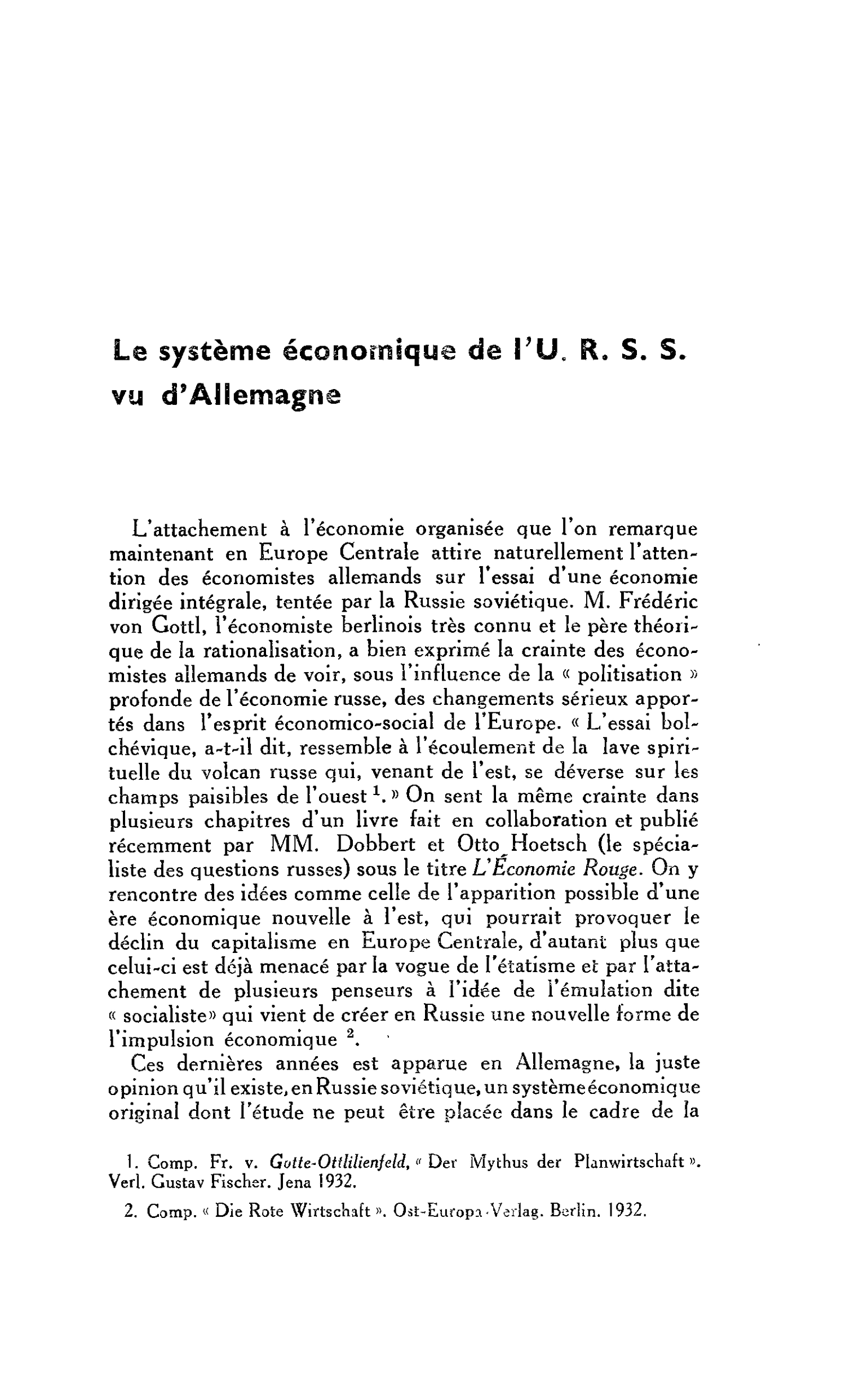 LA CITE : Le système économique de l’U. R. S. S. vu d’Allemagne