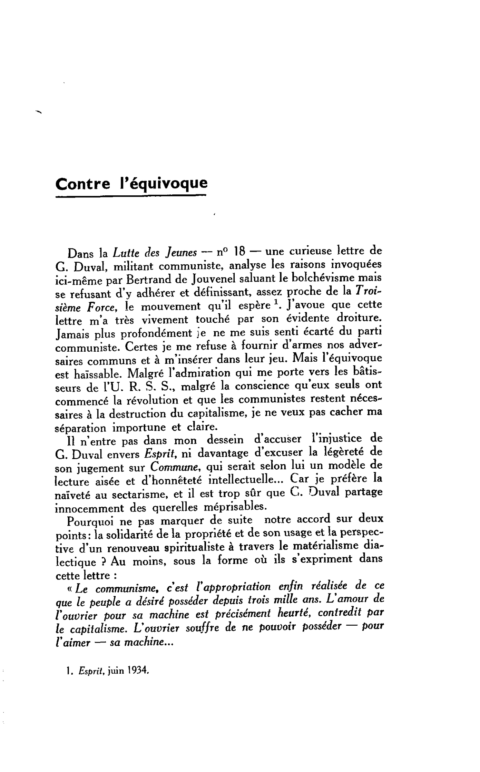 LA CITE : Contre l’équivoque