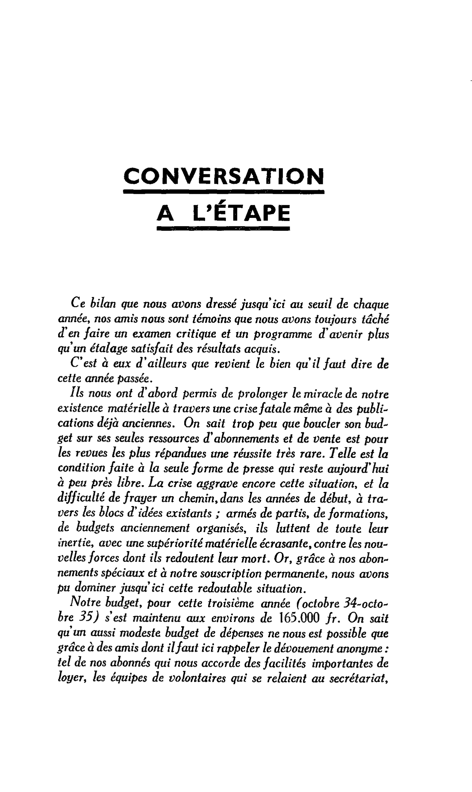 CONVERSATION A L’ÉTAPE