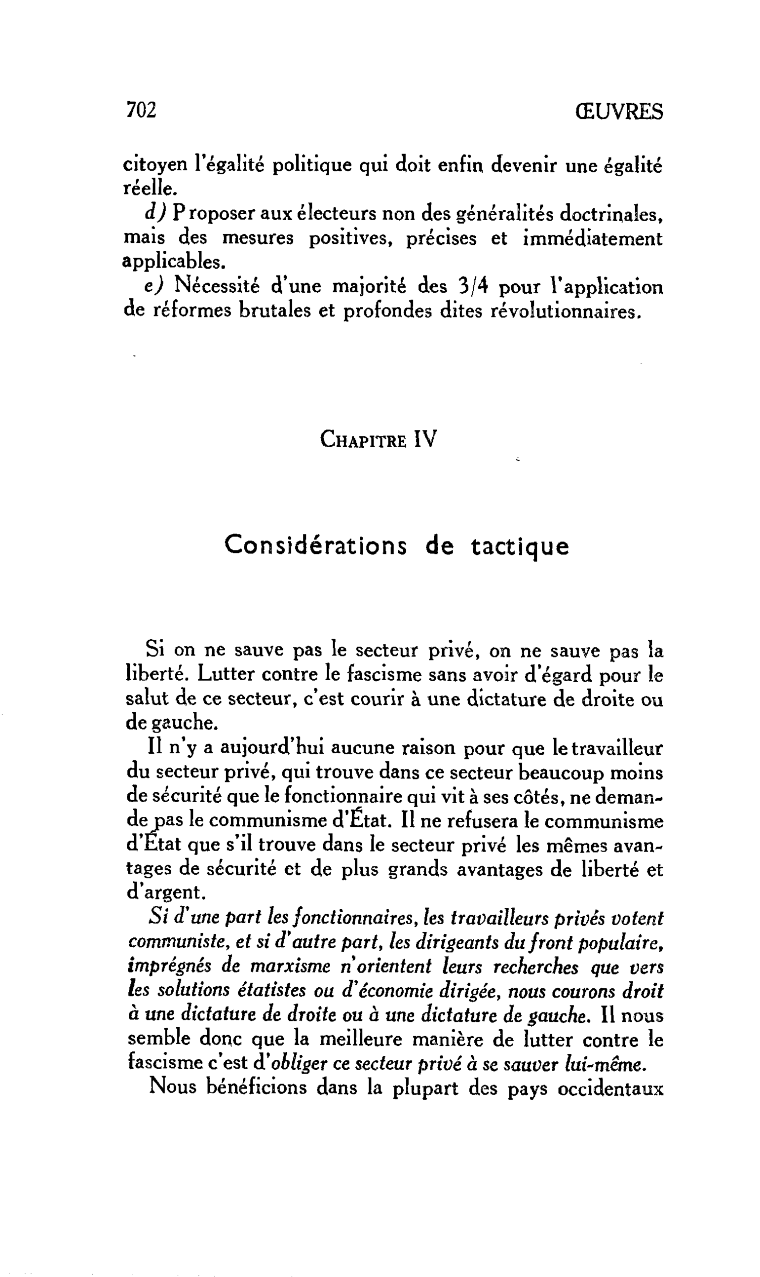 RECHERCHES SUR DES POINTS COMMUNS D’UN PROGRAMME ÉLECTORAL POUR LES ANTIFASCISTES ET LES DÉMOCRATES. LIBÉRALISME PAR LE BAS COMMUNISME PAR LE HAUT : Chapitre IV Considérations de tactique
