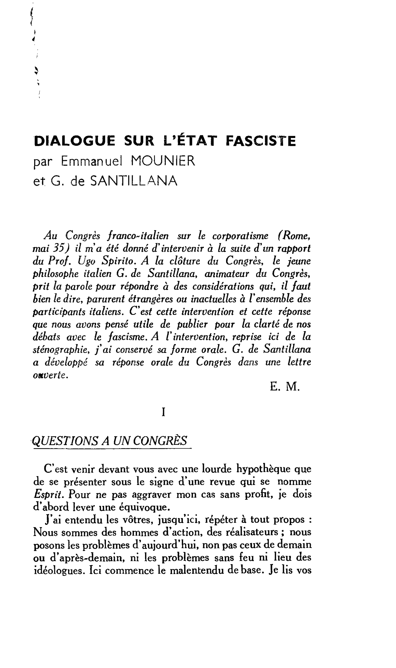 Dialogue sur l’Etat fasciste