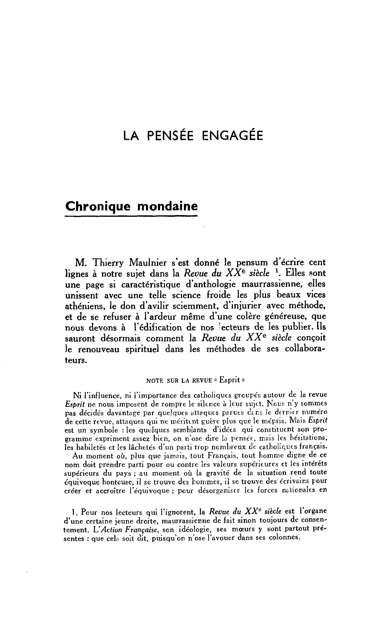 LA PENSÉE ENGAGÉE : Chronique mondaine