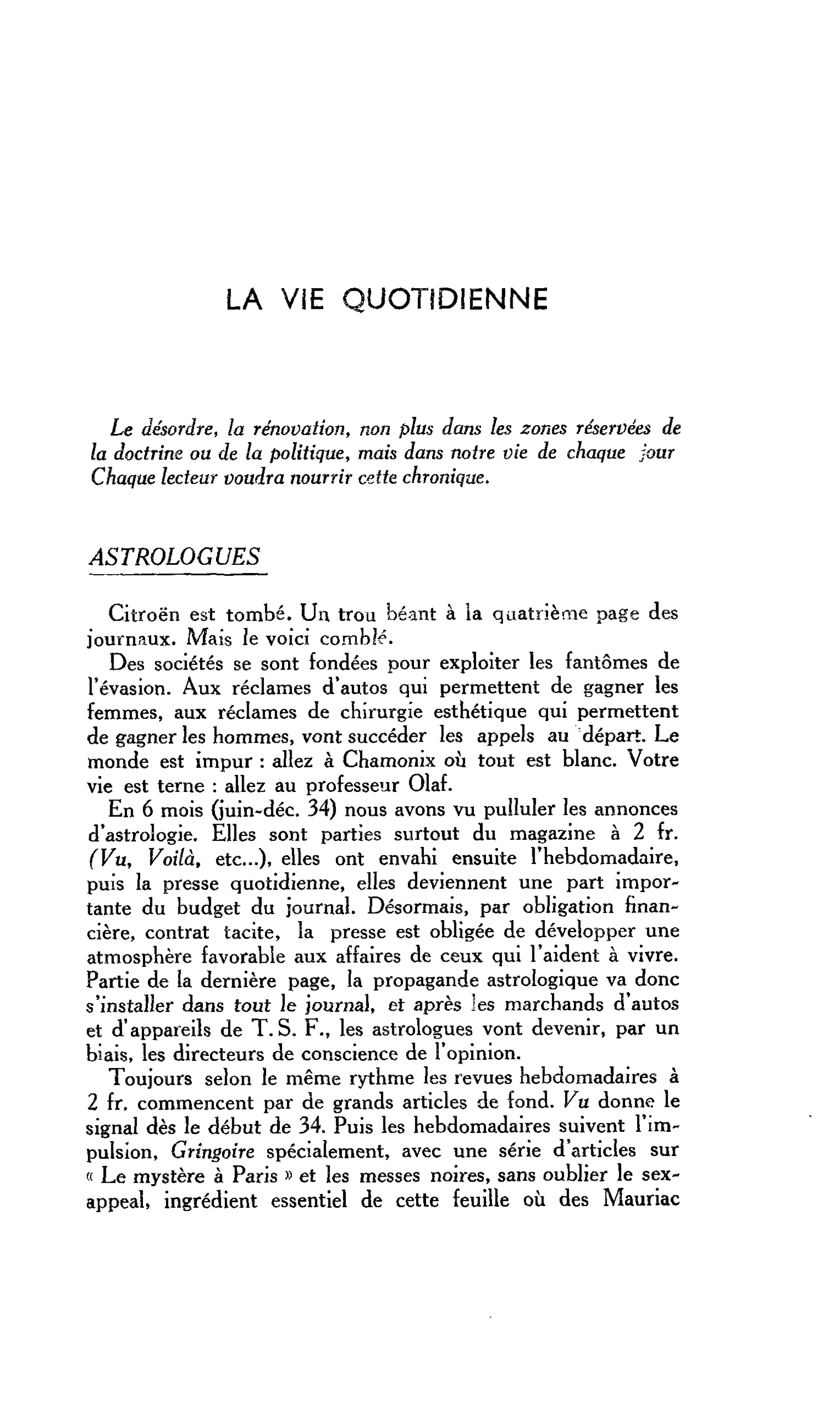 LA VIE QUOTIDIENNE
