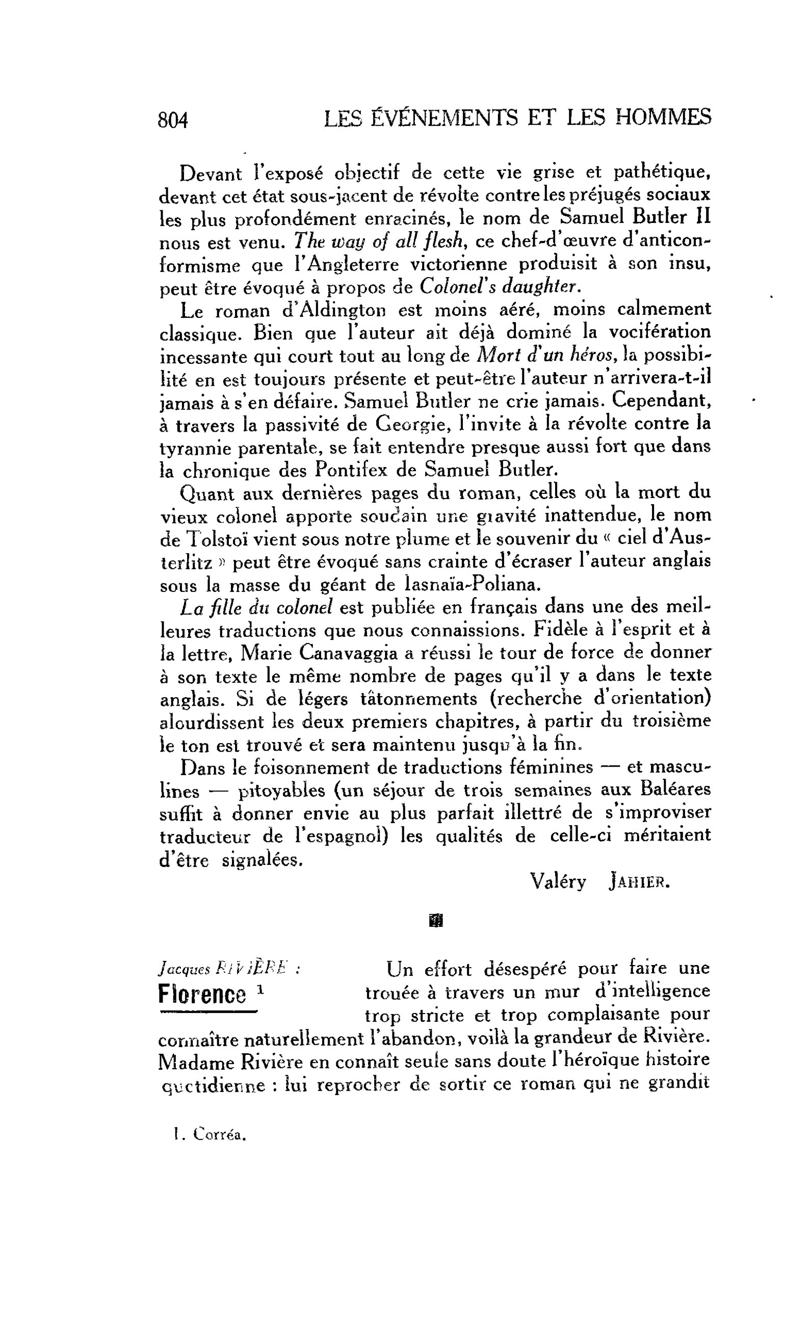 LES LETTRES. Jacques Rivière: Florence