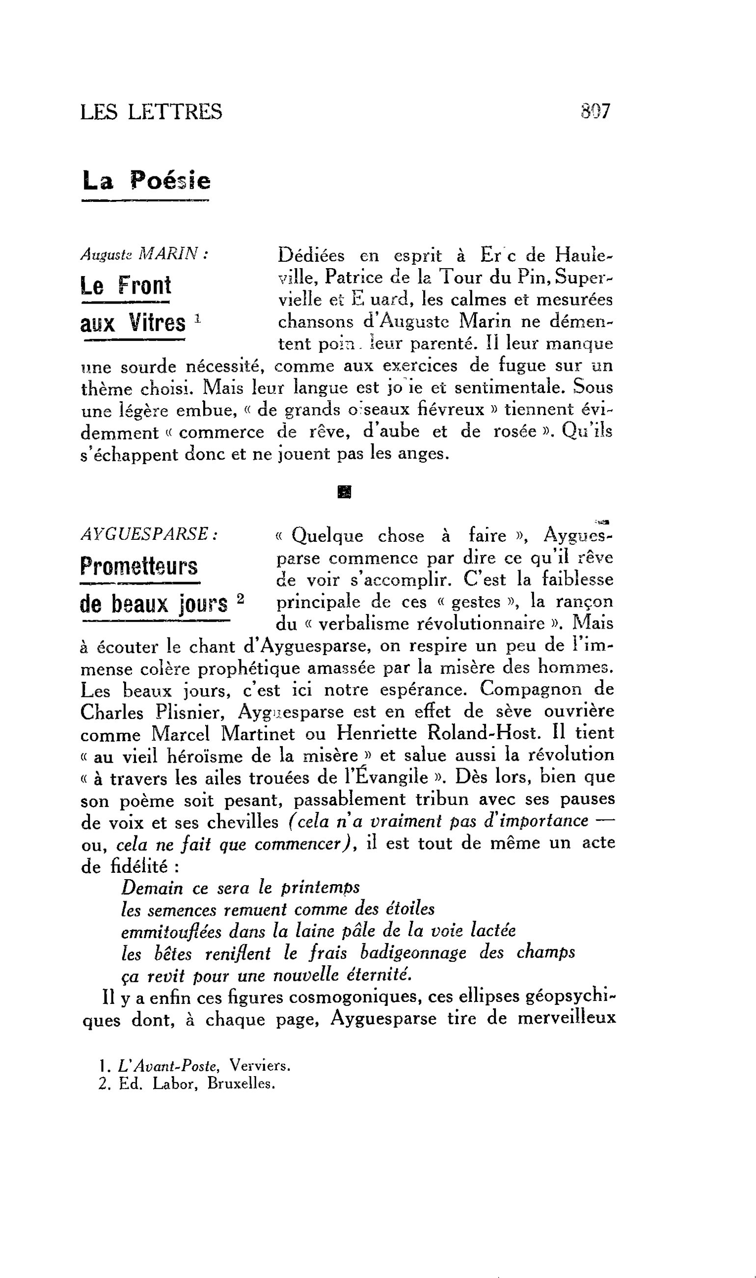 LES LETTRES. AYGUESPARSE : Prometteurs de beaux jours